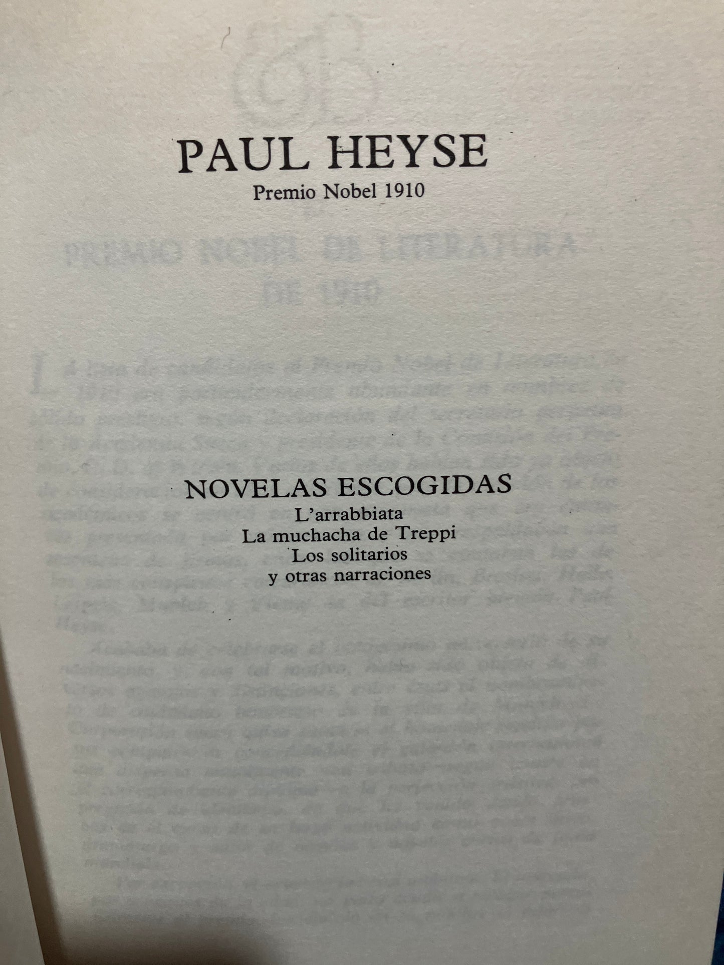 PREMIO NOBEL DE LITERATURA 1910 PAUL VON HEYSE USADO NOVELAS ALDAMA