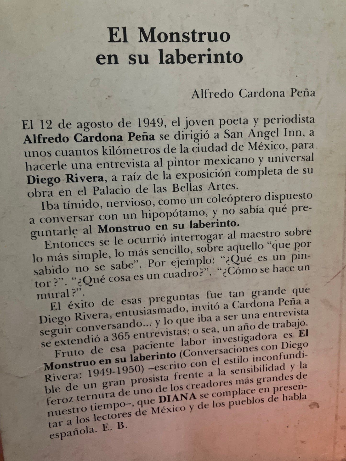 EL MONSTRUO EN SU LABERINTO POR ALFREDO CARDONA PEÑA USADO NOVELA ALDAMA