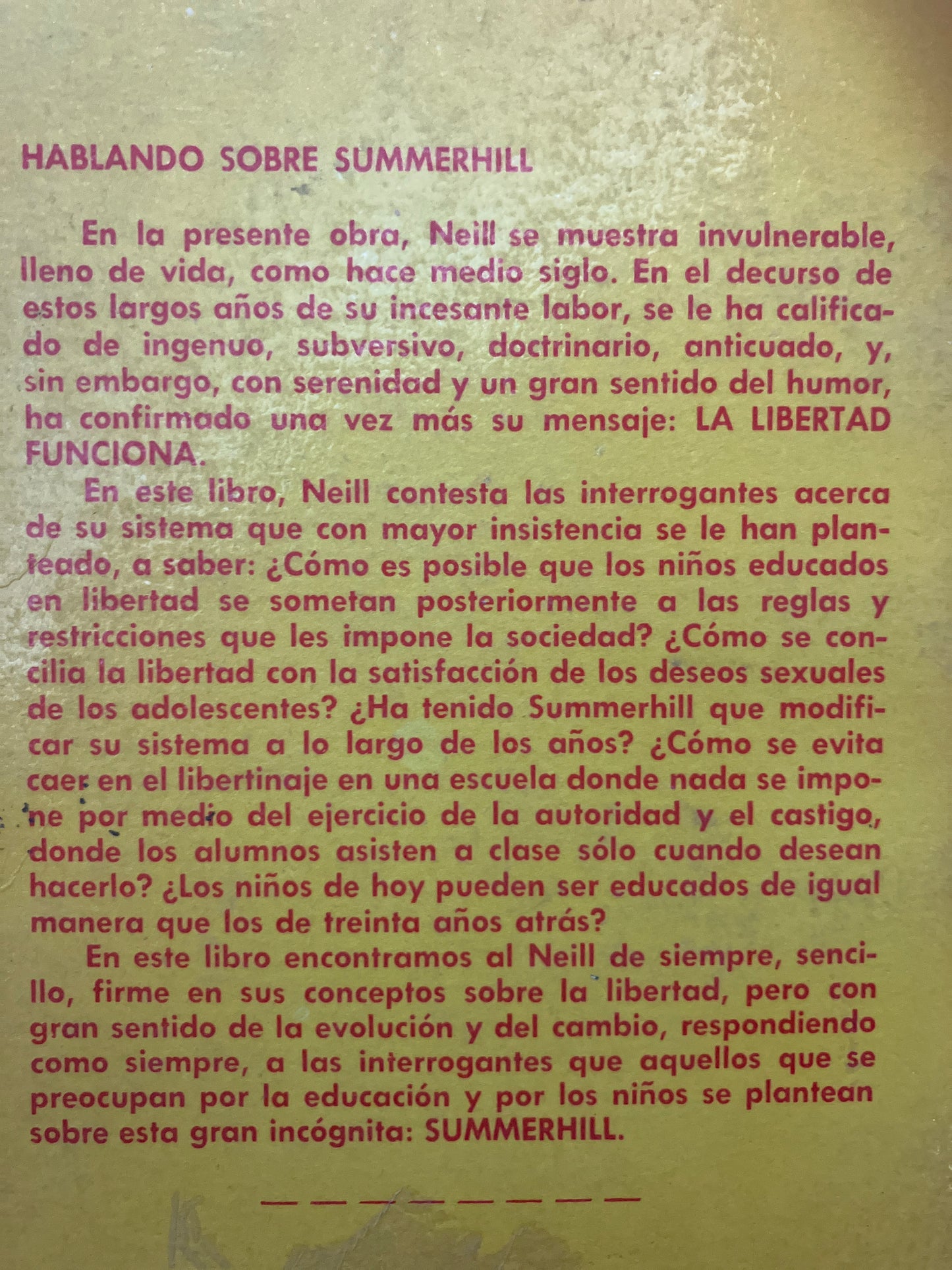 HABLANDO SOBRE SUMMERHILL POR A D NEILL USADO EDUCACION ALDAMA