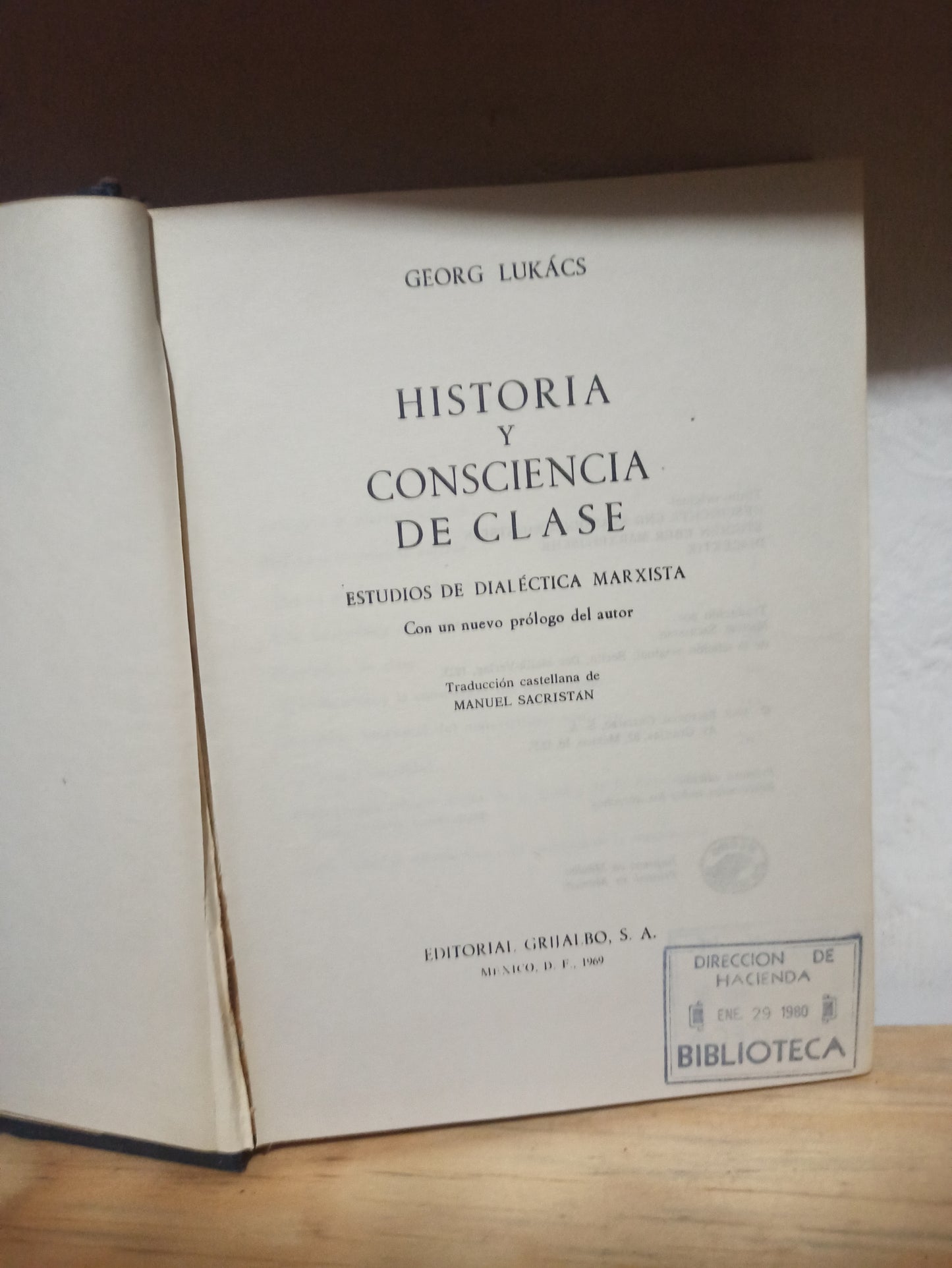 HISTORIA Y CONSCIENCIA DE CLASE POR GEORGE LUKACS USADO HISTORIA JUÁREZ