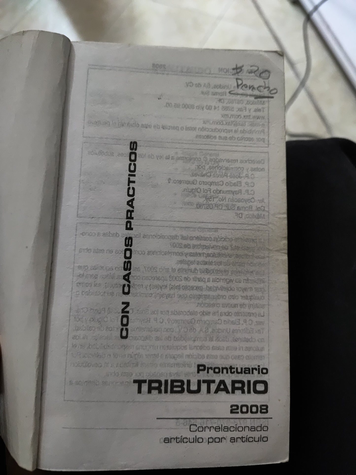PRONTUARIO TRIBUTARIO 2008 USADO DERECHO JUAREZ 515