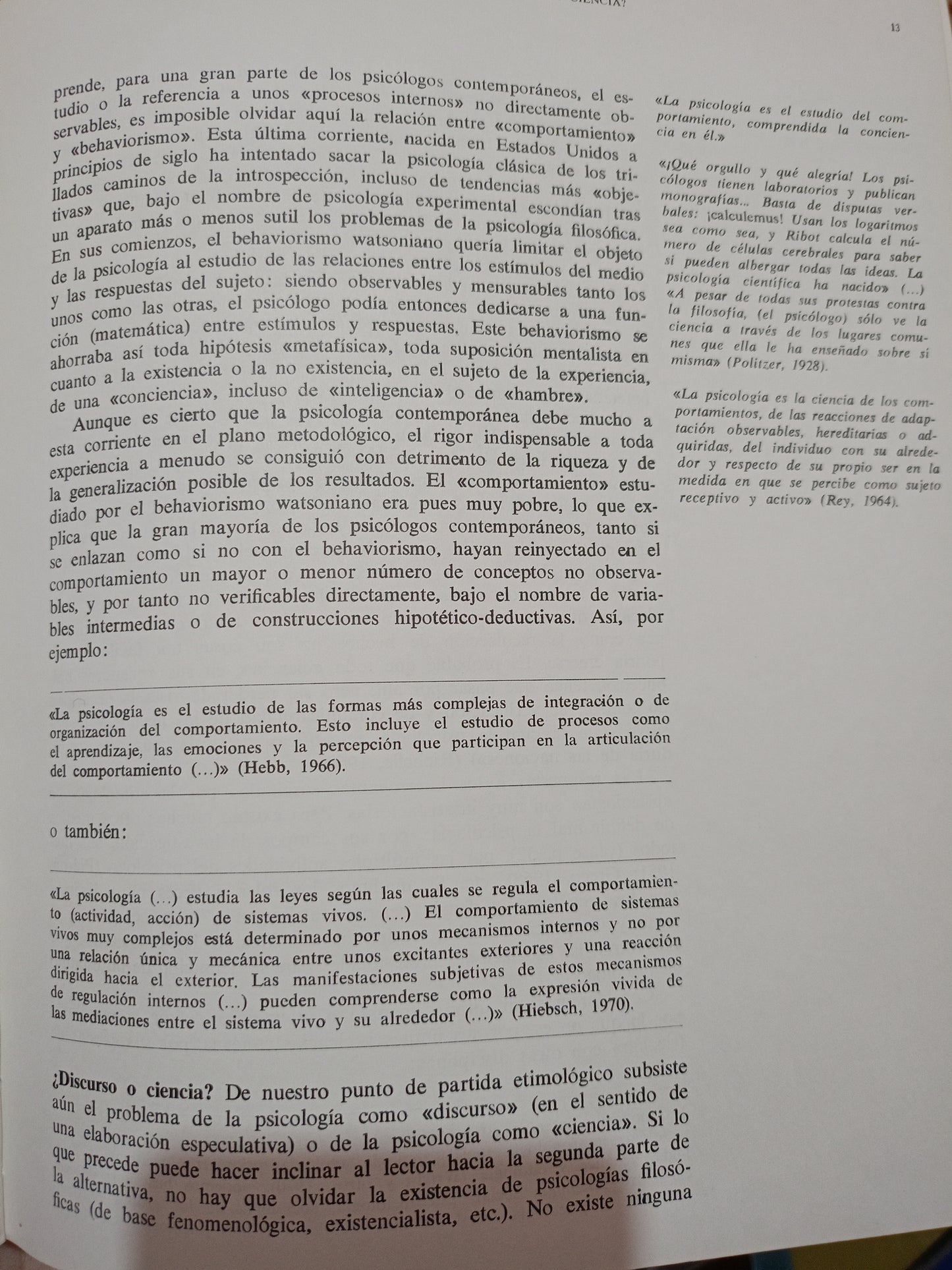 MANUAL DE PSICOLOGÍA POR MARC RICHELLE Y RÉMY DROZ USADO PSICOLOGÍA LITERARIO 305