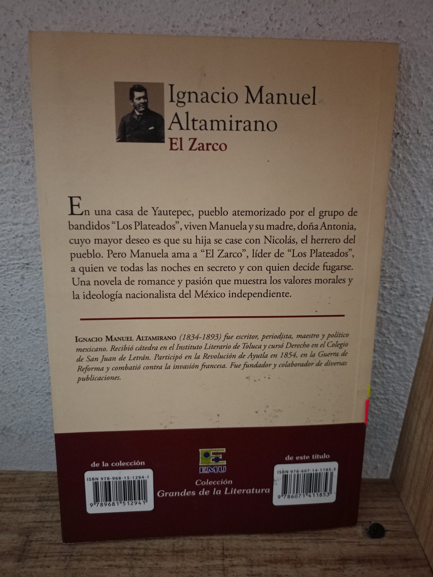 EL ZARCO POR IGNACIO MANUEL ALTAMIRANO USADO NOVELA LITERARIO 305