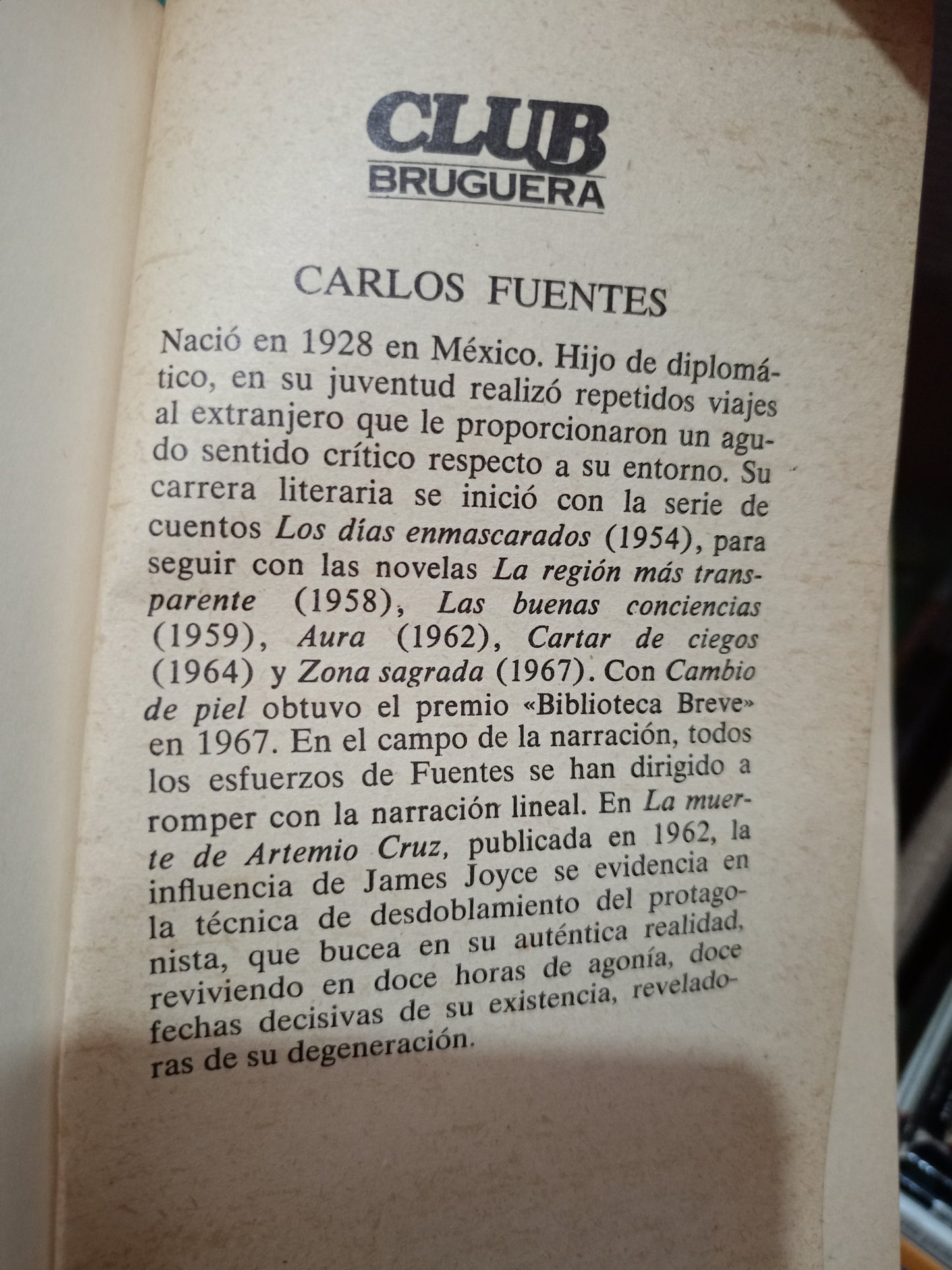 LA MUERTE DE ARTEMIO CRUZ CARLOS FUENTES USADO NOVELA LITERARIO 305