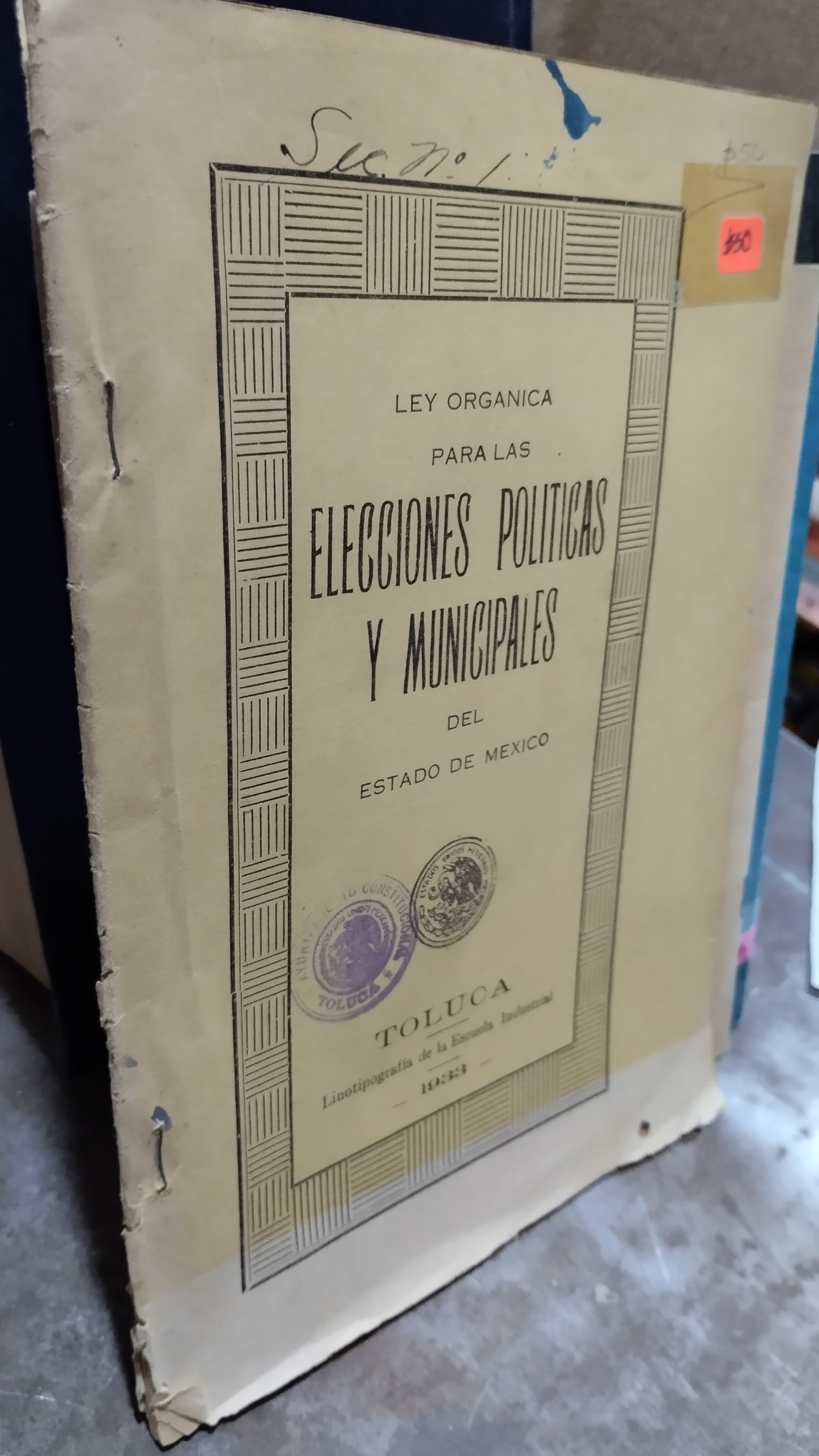 LEY ORGANICA PARA LAS ELECCIONES POLITICAS Y MUNICIPALES DEL ESTADO DE MEXICO LIBRO USADO ANTIGUO ALDAMA