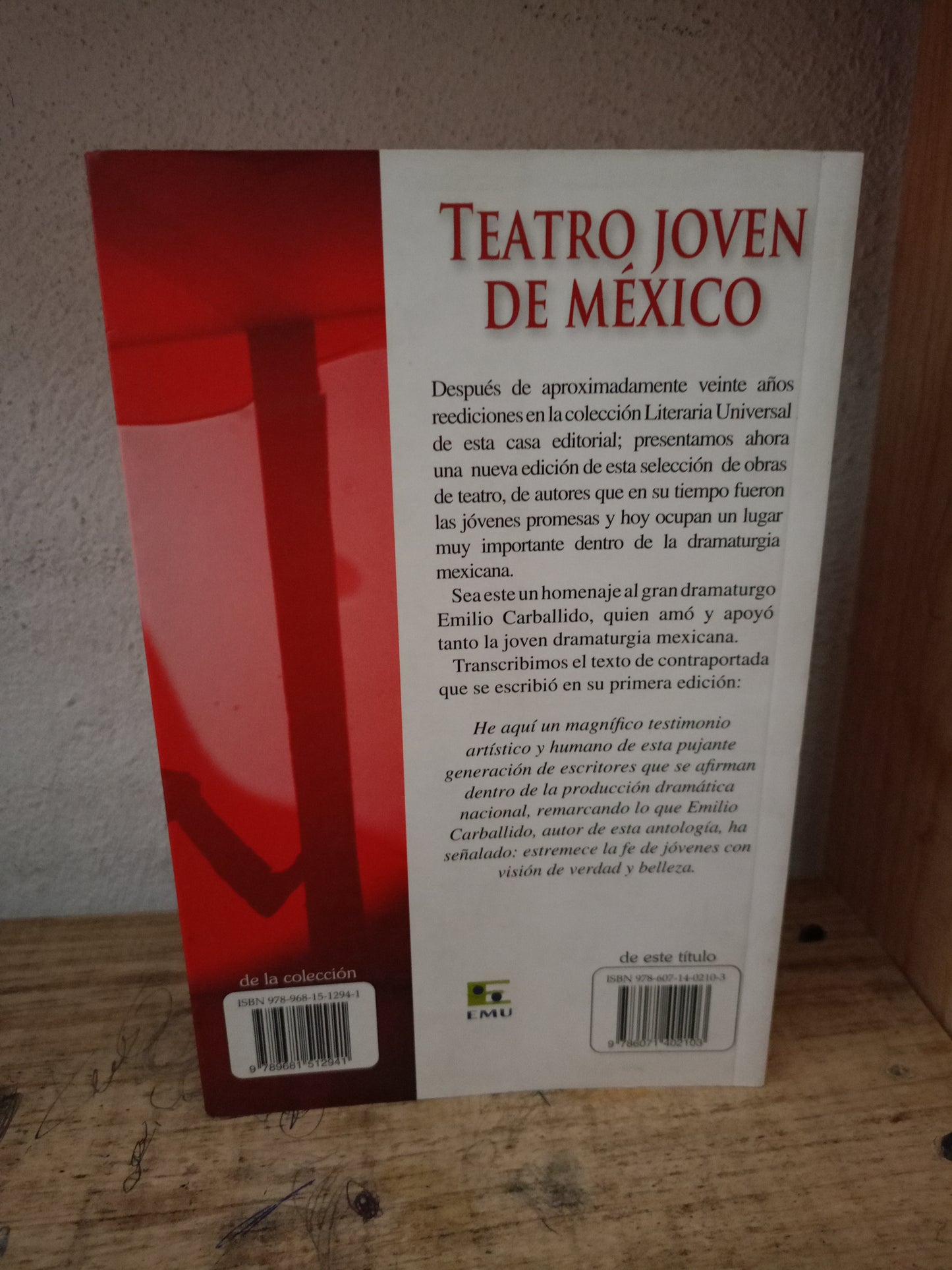 TEATRO JOVEN DE MÉXICO POR EMILIO CARBALLIDO USADO NOVELA LITERARIO 305