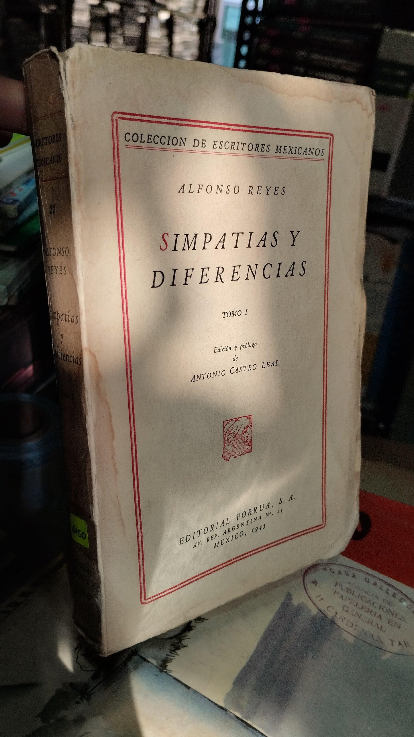 SIMPATIAS Y DIFERENCIAS POR ALFONSO REYES LIBRO USADO ANTIGUO ALDAMA