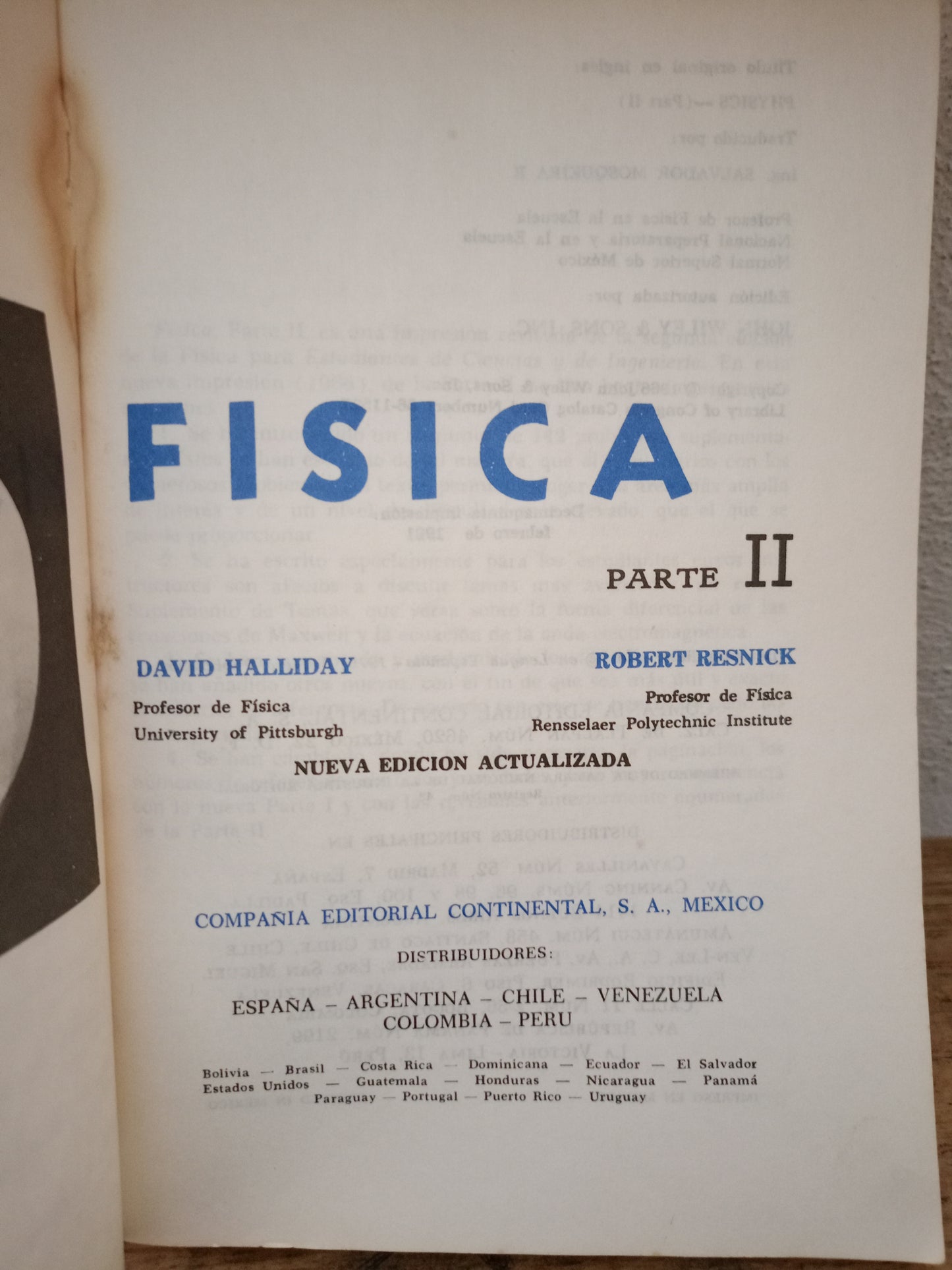 FISICA PARTE II POR DAVID HALLIDAY, ROBERT RESNICK USADO FISICA LITERARIO 305