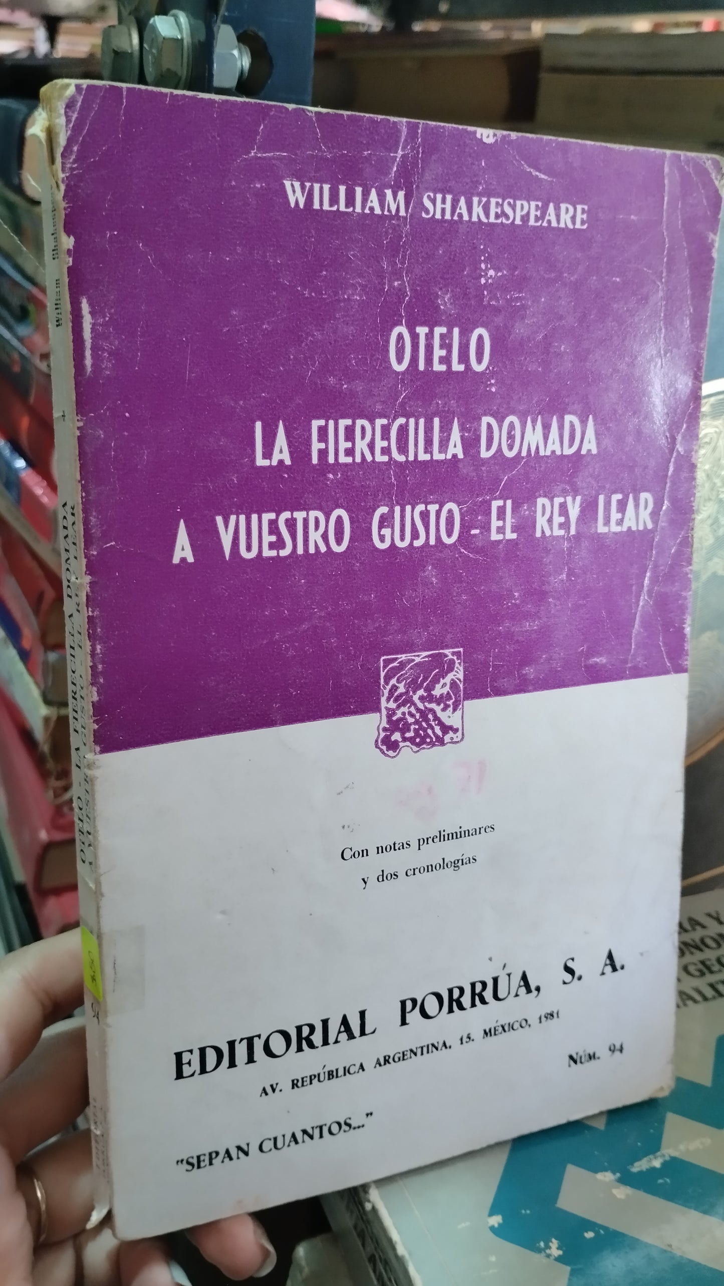 OTELO LA FIERECILLA DOMADA A VUESTRO GUSTO EL REY LEAR POR WILLIAM SHAKESPEARE LIBRO USADO NOVELAS ALDAMA