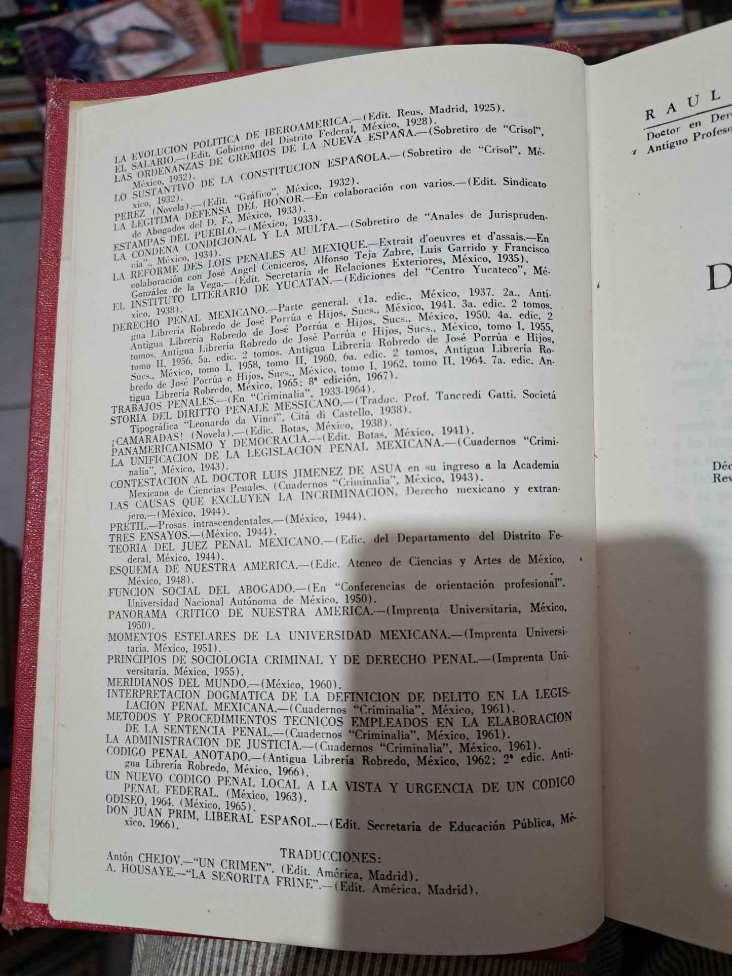 DERECHO PENAL MEXICANO PARTE GENERAL TOMO I RAÚL CARRANCA Y TRUJILLO USADO DERECHO LITERARIO 305