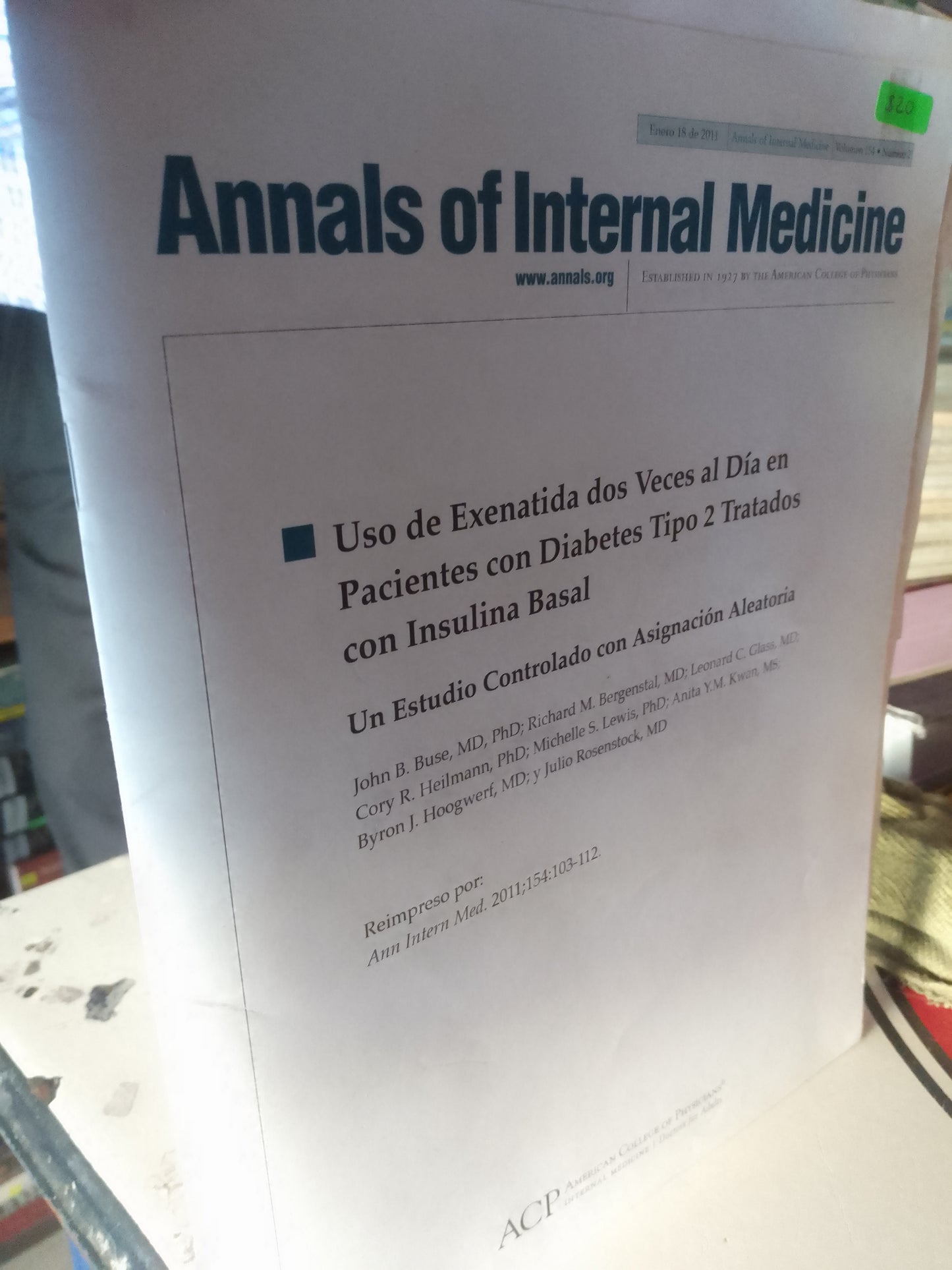 ANNALS OF INTERNAL MEDICINE USO DE EXENATIDA DOS VECES AL DIA EN PACIENTES CON DIABETES TIPO 2 TRATADOS CON INSULINA BASAL USADO MEDICINA LITERARIO 207