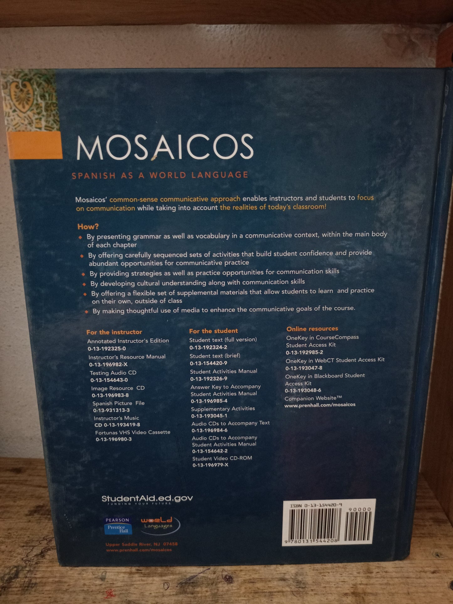 MOSAICOS SPANISH AS A WORLD LANGUAGE POR MATILDE OLIVELLA DE CASTELLS, ELIZABETH GUZMÁN, PALOMA LAPUERTA Y CARMEN GARCÍA USADO HISTORIA LITERARIO 305