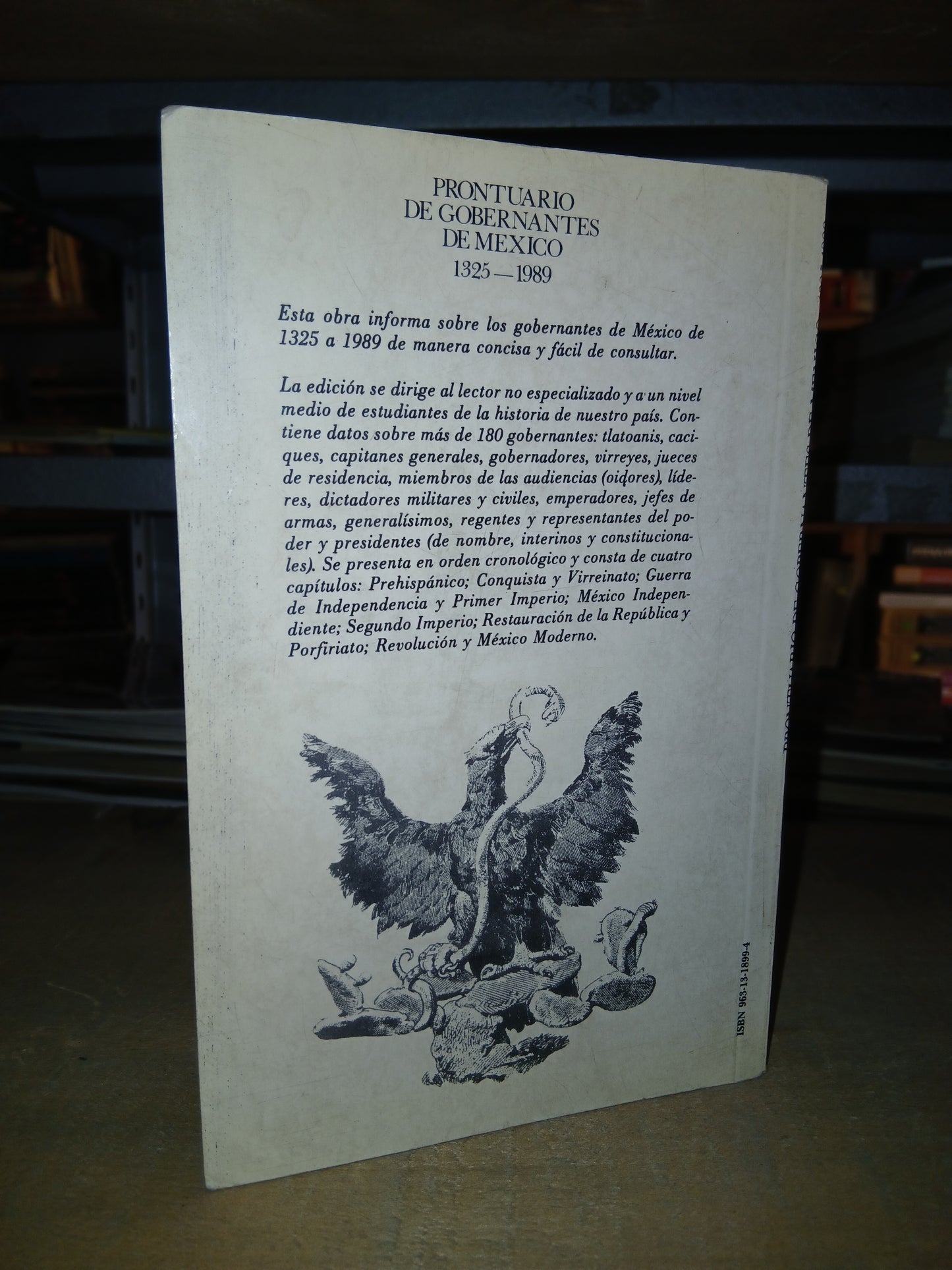 PRONTUARIO DE GOBERNANTES DE MÉXICO 1325-1989 USADO DERECHO LITERARIO 207