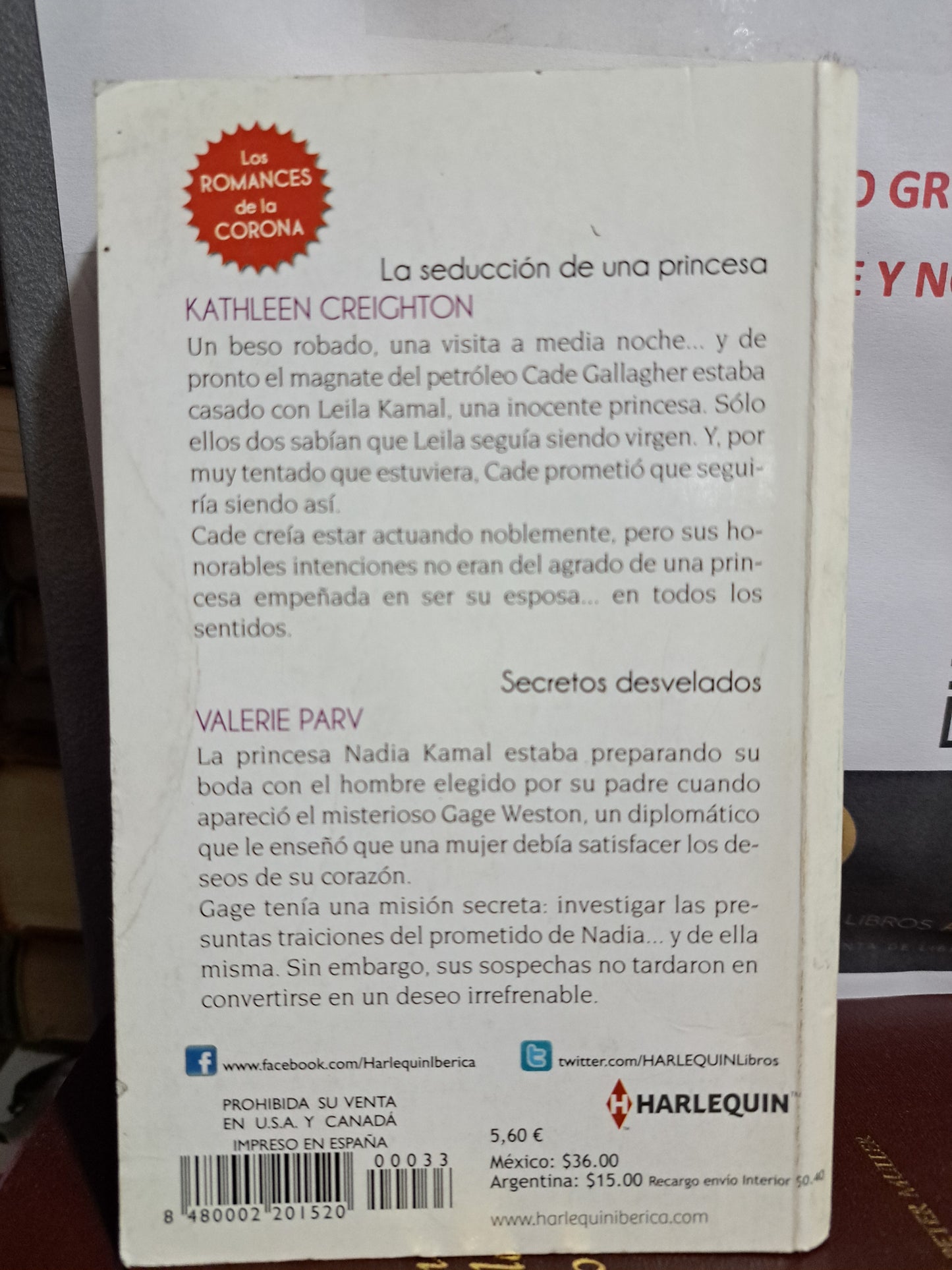 LA SEDUCCIÓN DE UNA PRINCESA KATHLEEN CREIGHTON SECRETOS DESVELADOS VALERIE PARV USADO NOVELA JUÁREZ
