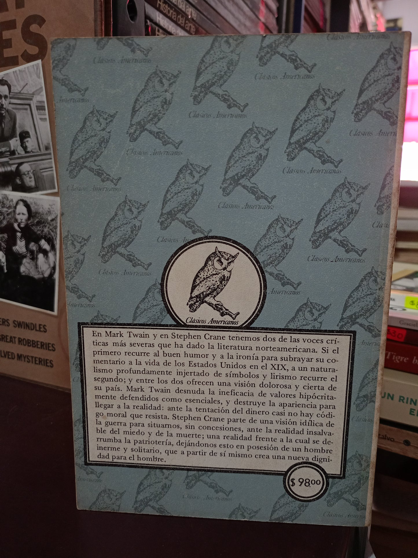CUATRO NOVELAS CORTAS NORTEAMERICANAS II POR STEPHEN CRANE Y MARK TWAIN USADO NOVELA LITERARIO 305