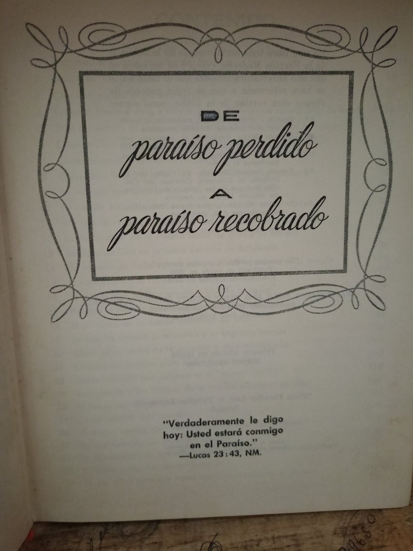 DE PARAISO PERDIDO A PARAISO RECOBRADO USADO NOVELA LITERARIO 305