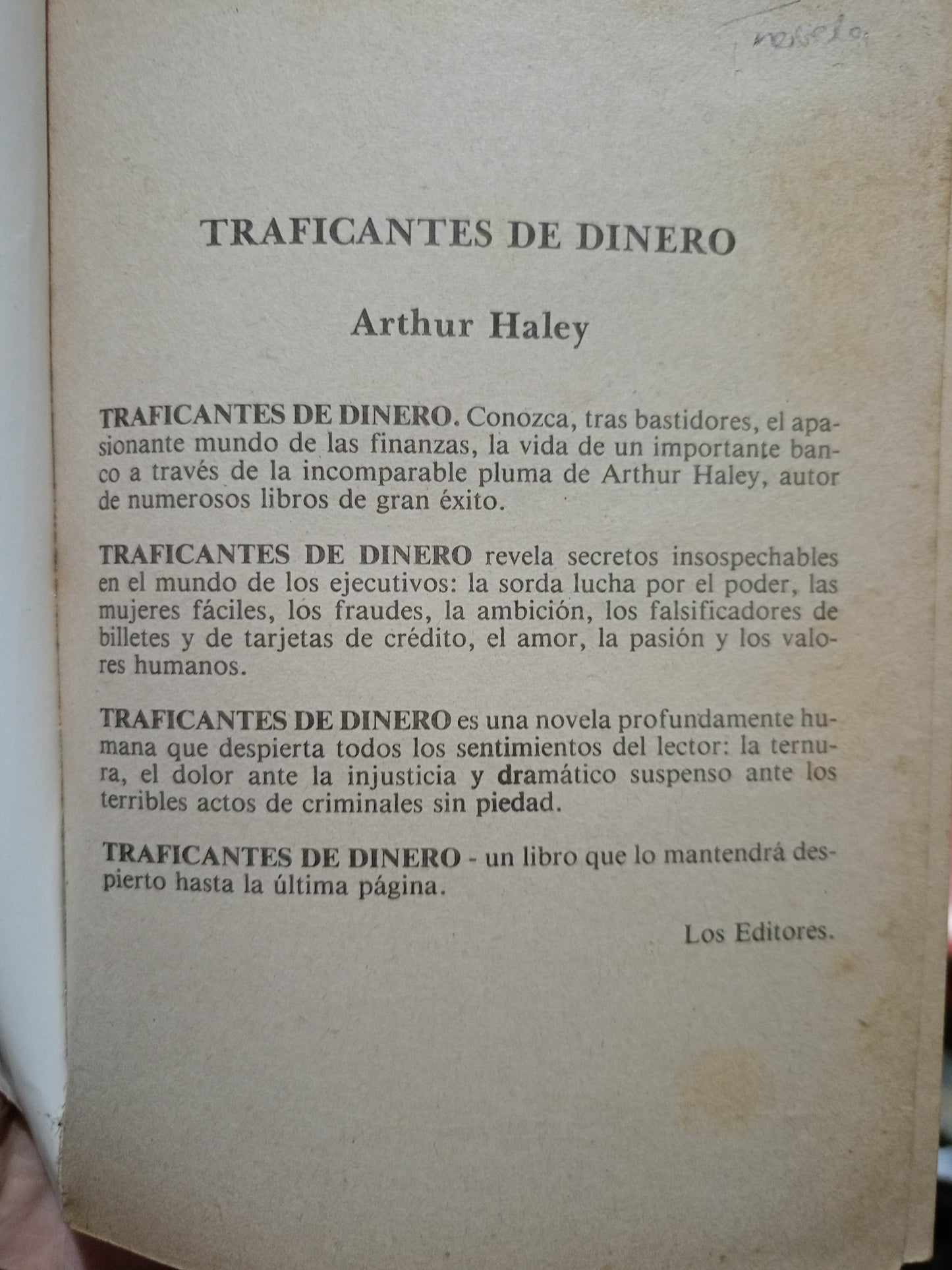 TRAFICANTES DE DINERO ARTHUR HAILEY USADO NOVELA LITERARIO 305