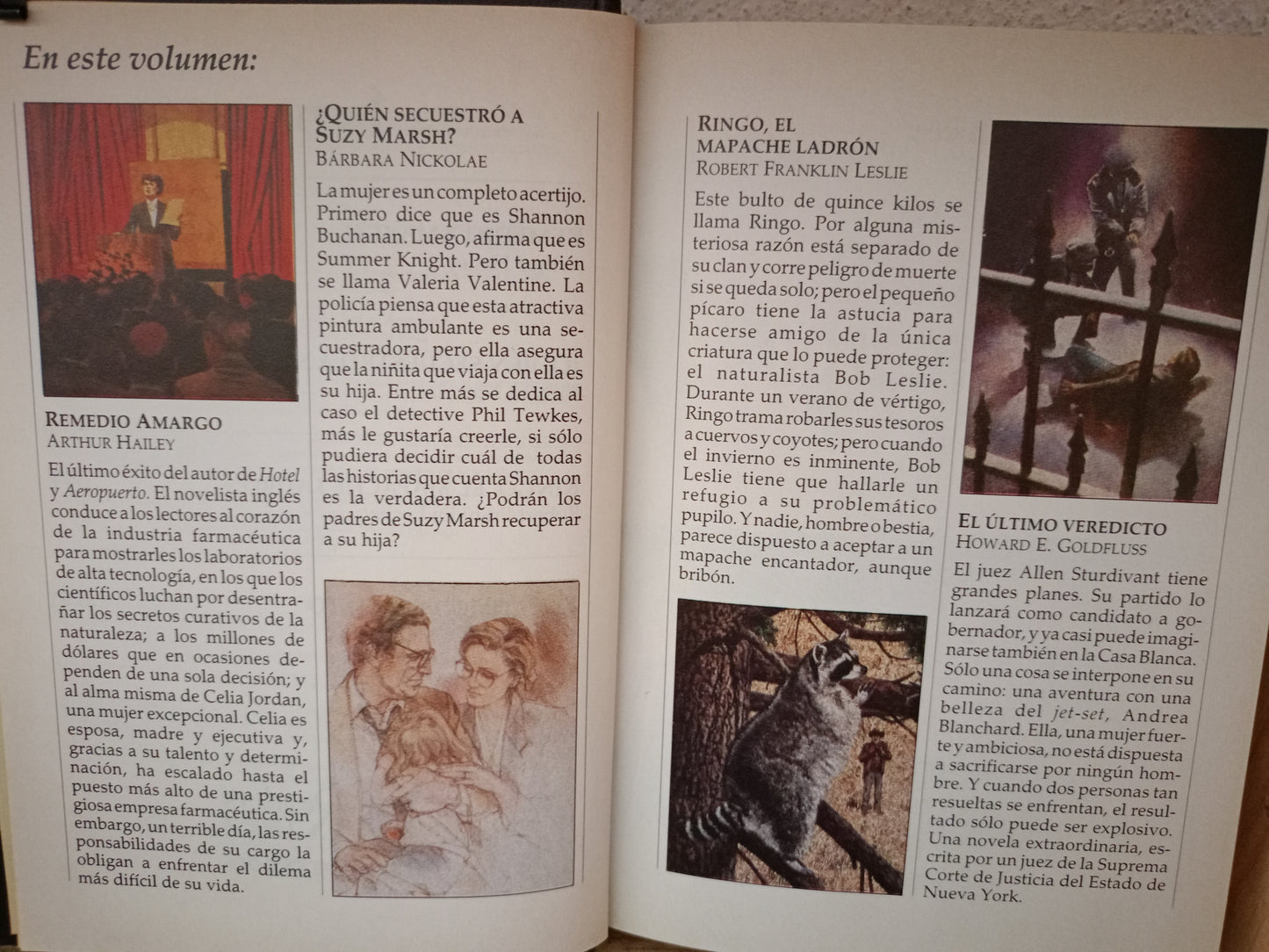 REMEDIO AMARGO ARTHUR HAILEY ¿QUIÉN SECUESTRÓ A SUZYMARSH? BARBARA NICKOLAE RINGO, EL MAPACHE LADRÓN ROBERT FRANKLIN LESLIE EL ÚLTIMO VEREDICTO HOWARD E. GOLDFLUSS USADO NOVELA LITERARIO 305