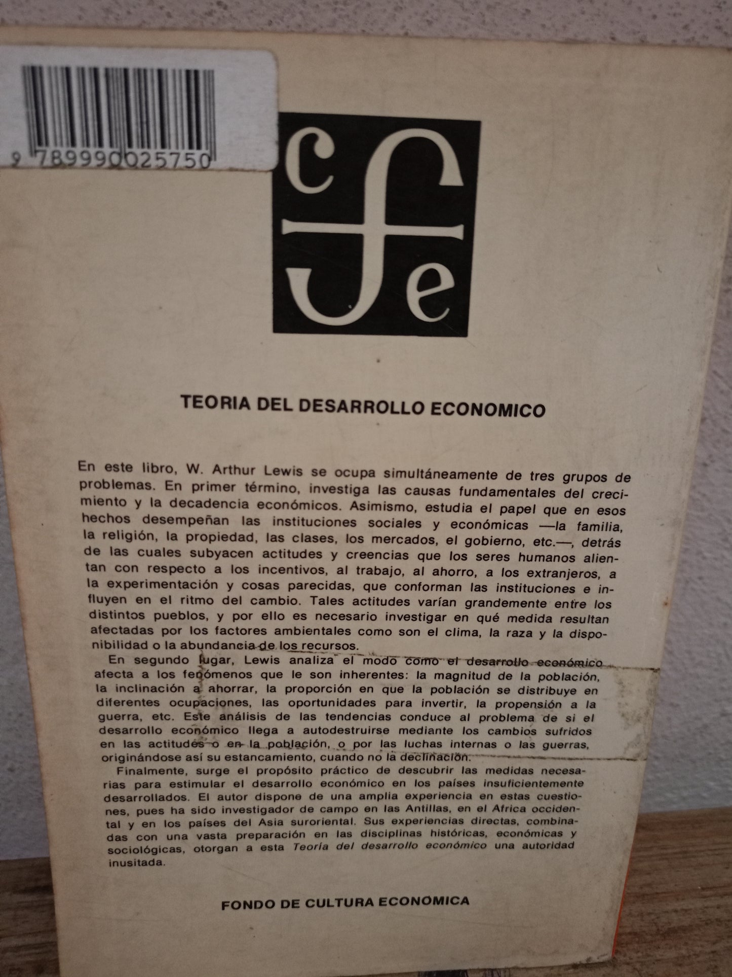 TEORÍA DEL DESARROLLO ECONÓMICO POR W. ARTHUR LEWIS USADO ADMINISTRACIÓN LITERARIO 305