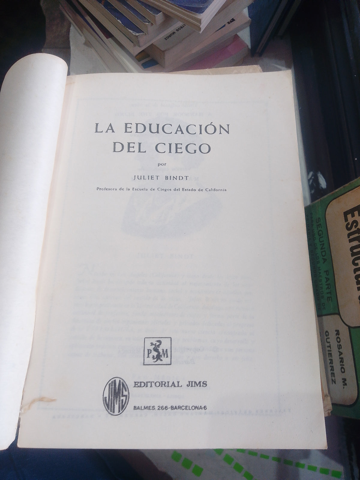 LA EDUCACION DEL CIEGO POR JULIET BINDT USADO EDUCACION JUAREZ 515