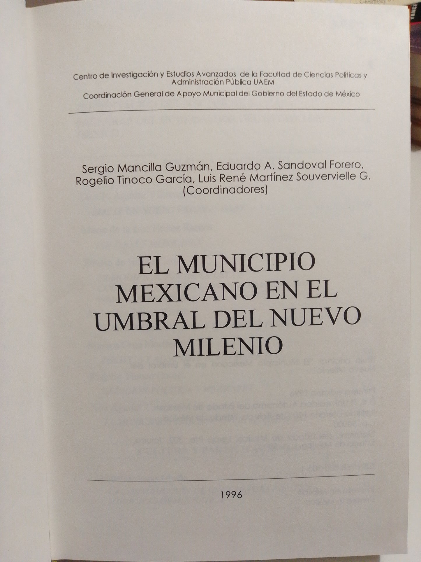 EL MUNICIPIO MEXICANO EN EL UMBRAL DEL NUEVO MILENIO POR SERGIO MANCILLA GUZMAN USADO HISTORIA JUAREZ
