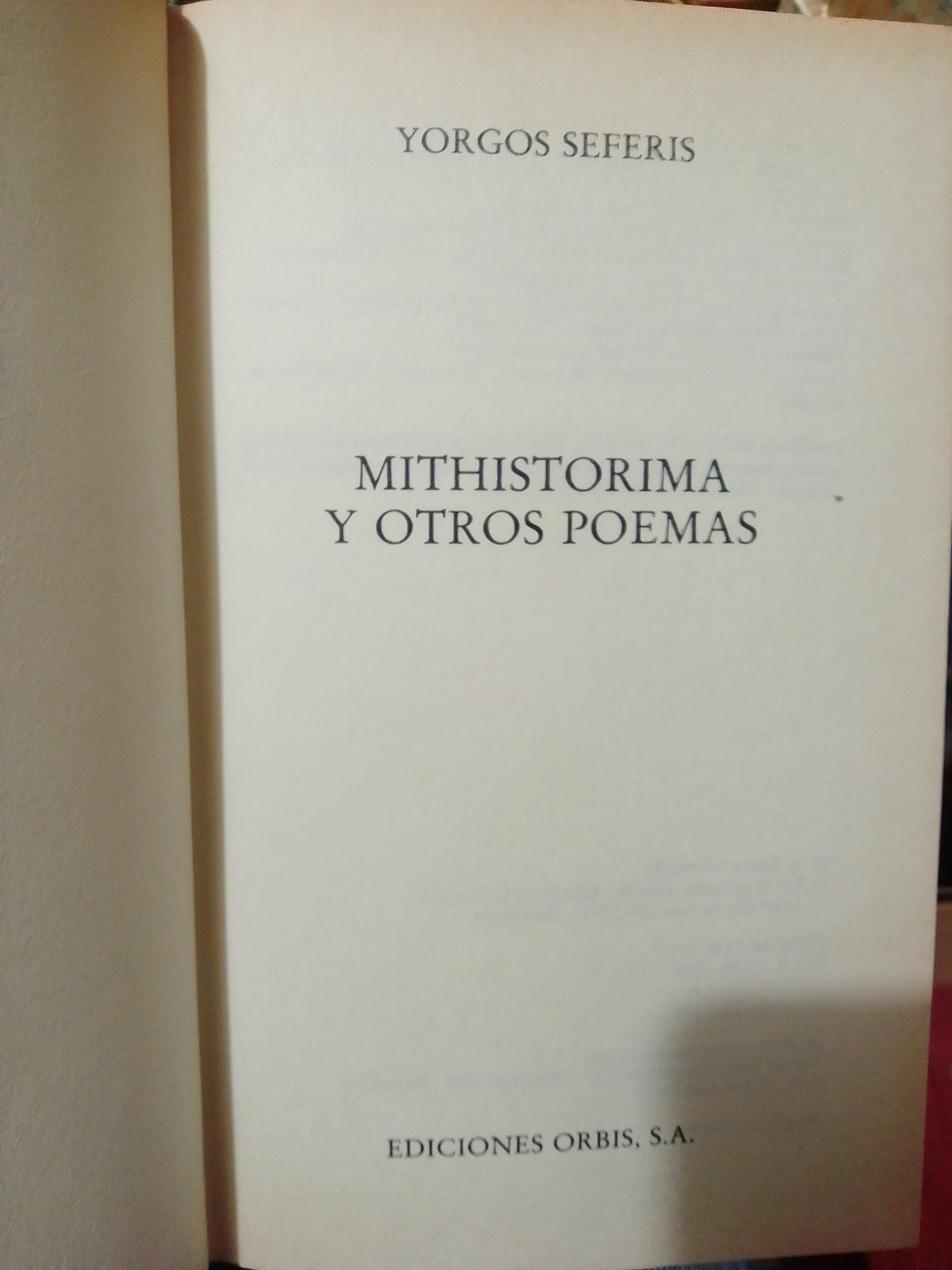 MITHISTORIMA Y OTROS POEMAS #15 POR YORGOS SEFERIS USADO NOVELA JUÁREZ