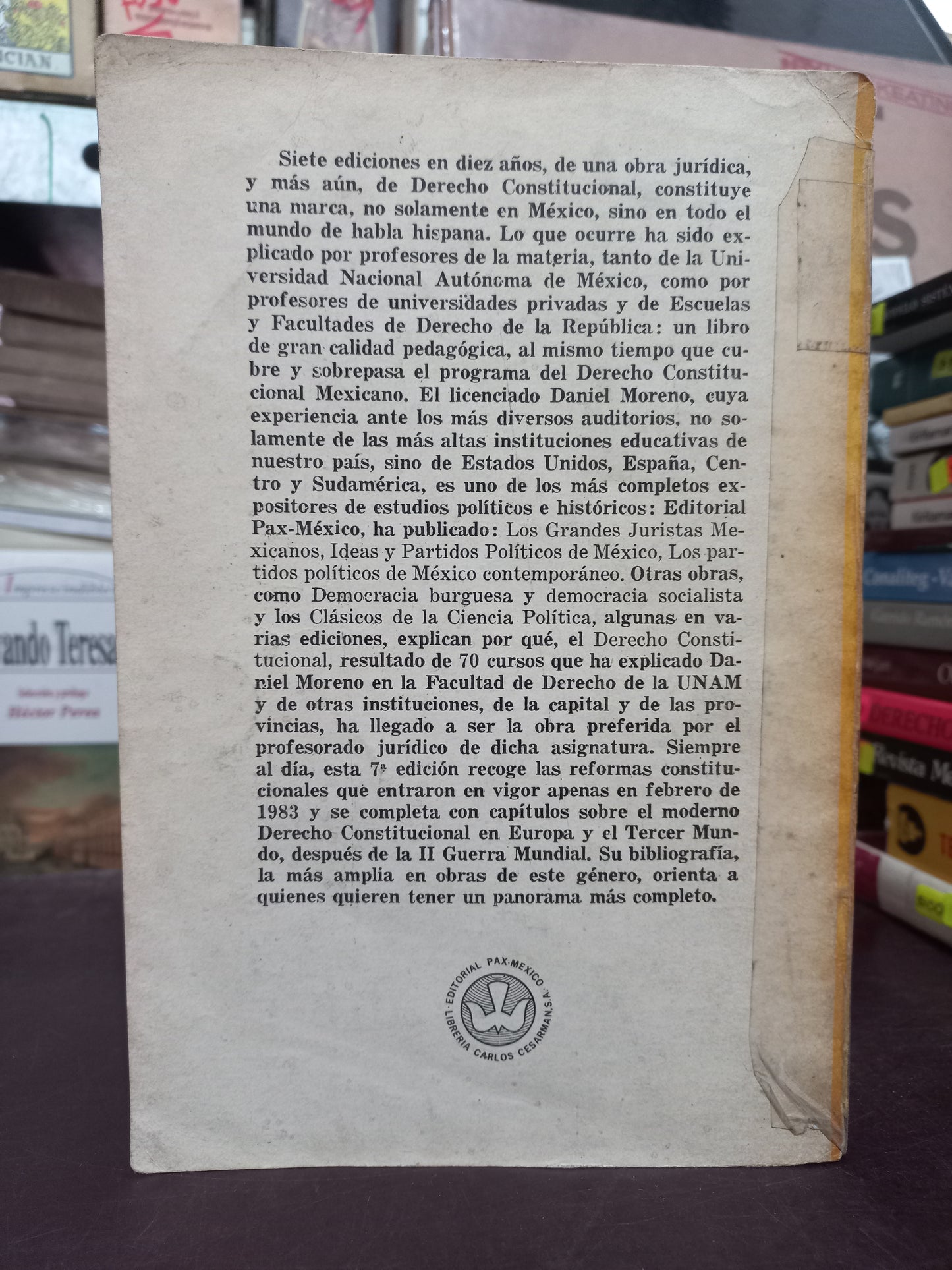 DERECHO CONSTITUCIONAL MEXICANO POR DANIEL MORENO USADO DERECHO LITERARIO 305
