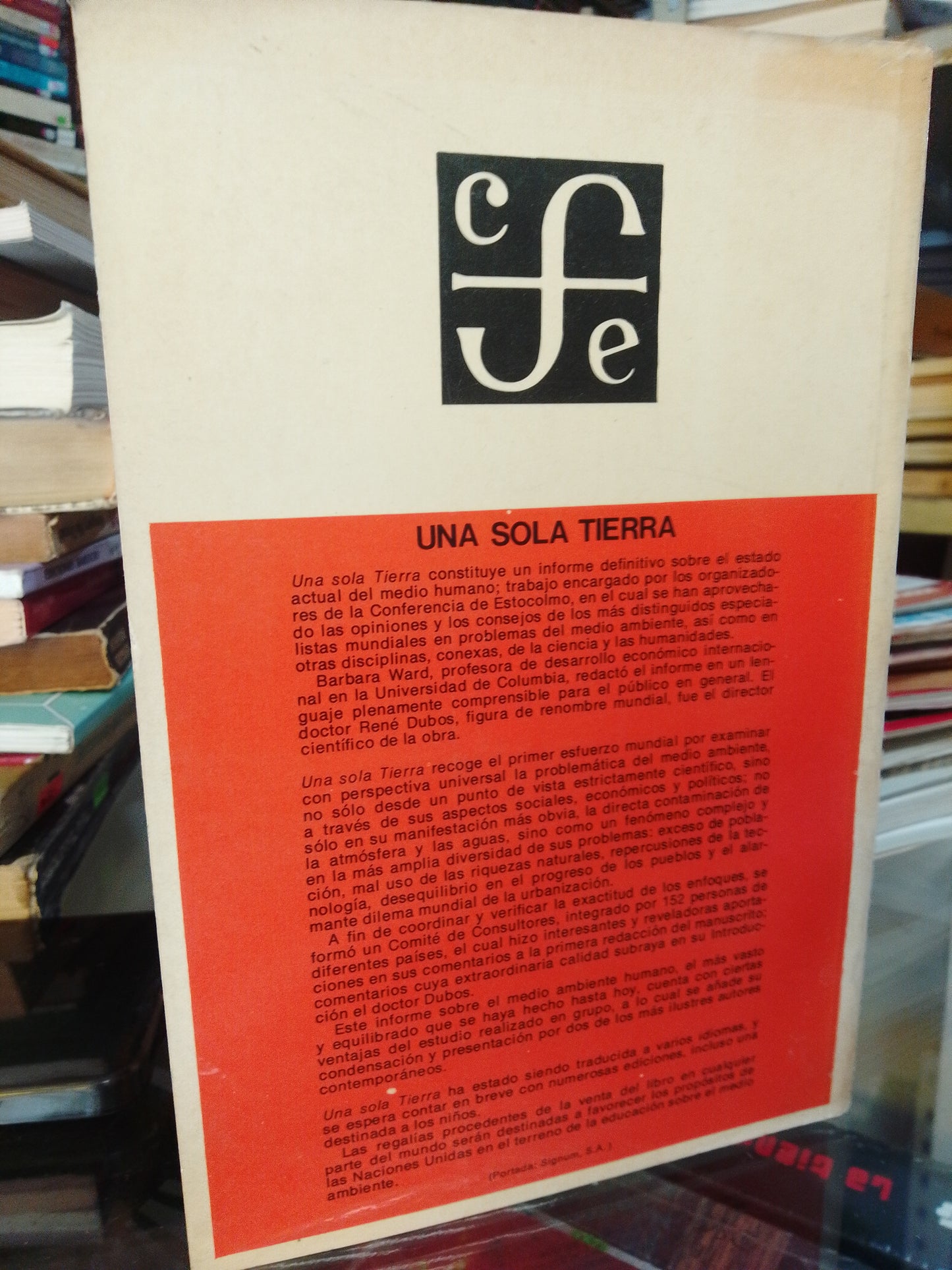 UNA SOLA TIERRA POR BARBARA WARD Y RENE DUBOS USADO NOVELA JUÁREZ