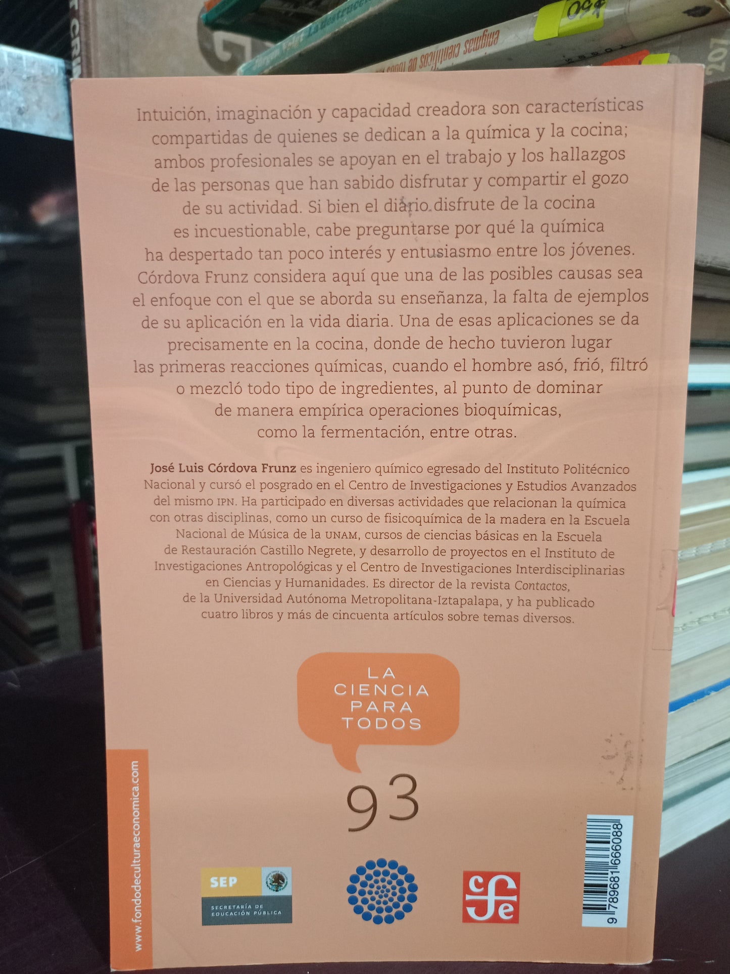 LA QUIMICA Y LA COCINA JOSE LUIS CORDOVA FRUNZ USADO CIENCIA LITERARIO 305
