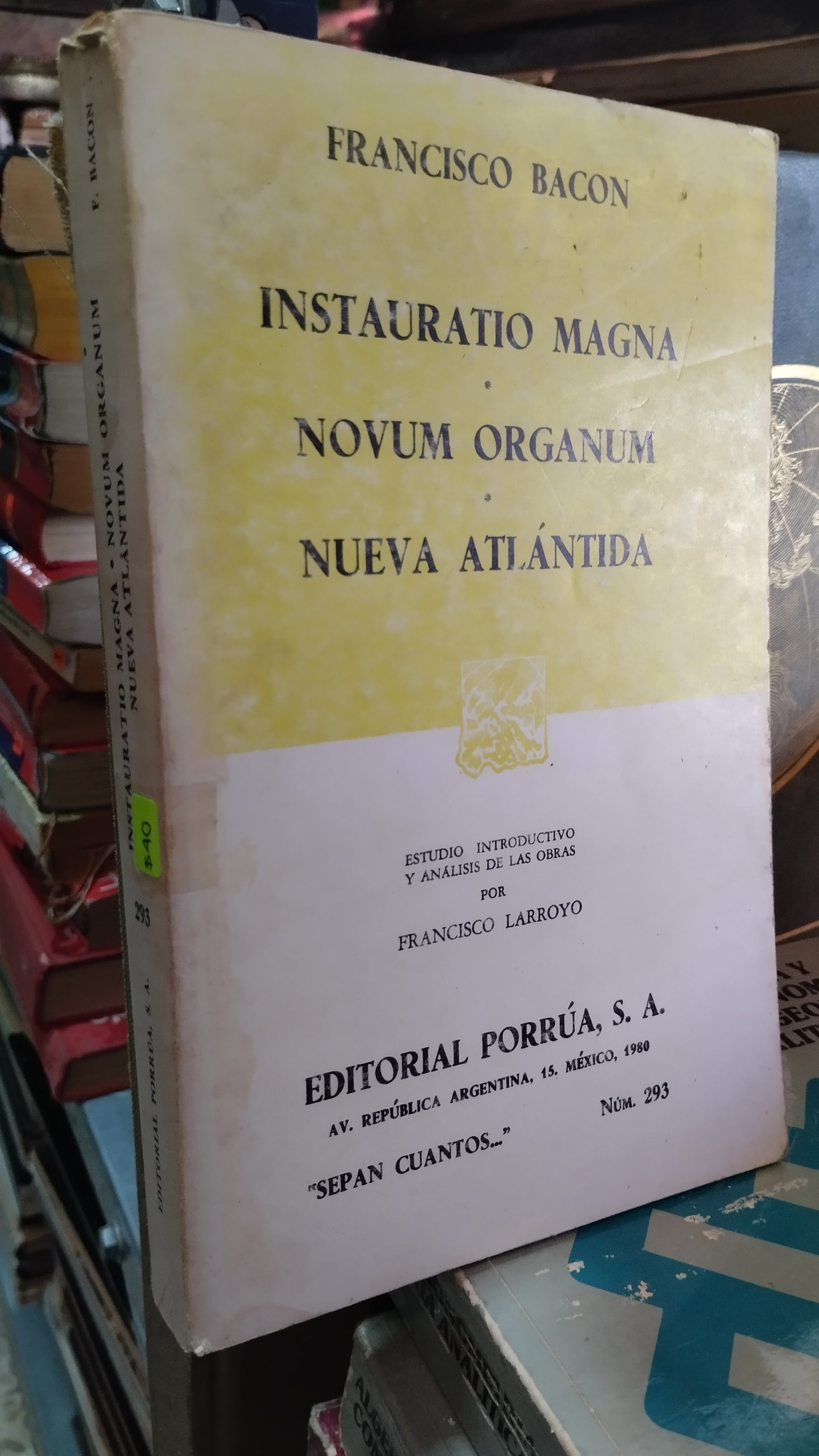 INSTAURATIO MAGNA NOVUM ORGANUM NUEVA ATLANTIDA POR FRANCISCO BACON LIBRO USADO NOVELAS ALDAMA