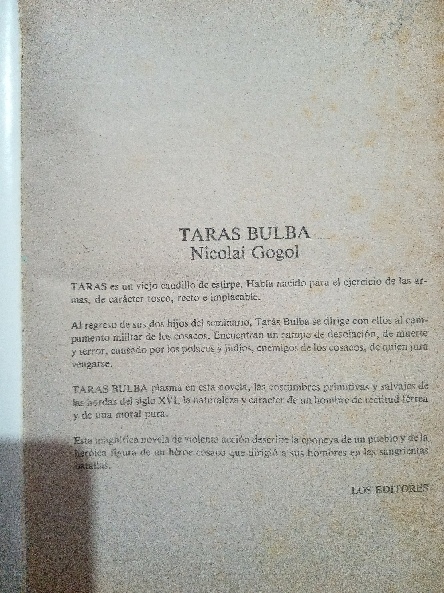 TARAS BULBA NICOLAI GOGOL USADO NOVELA LITERARIO 305