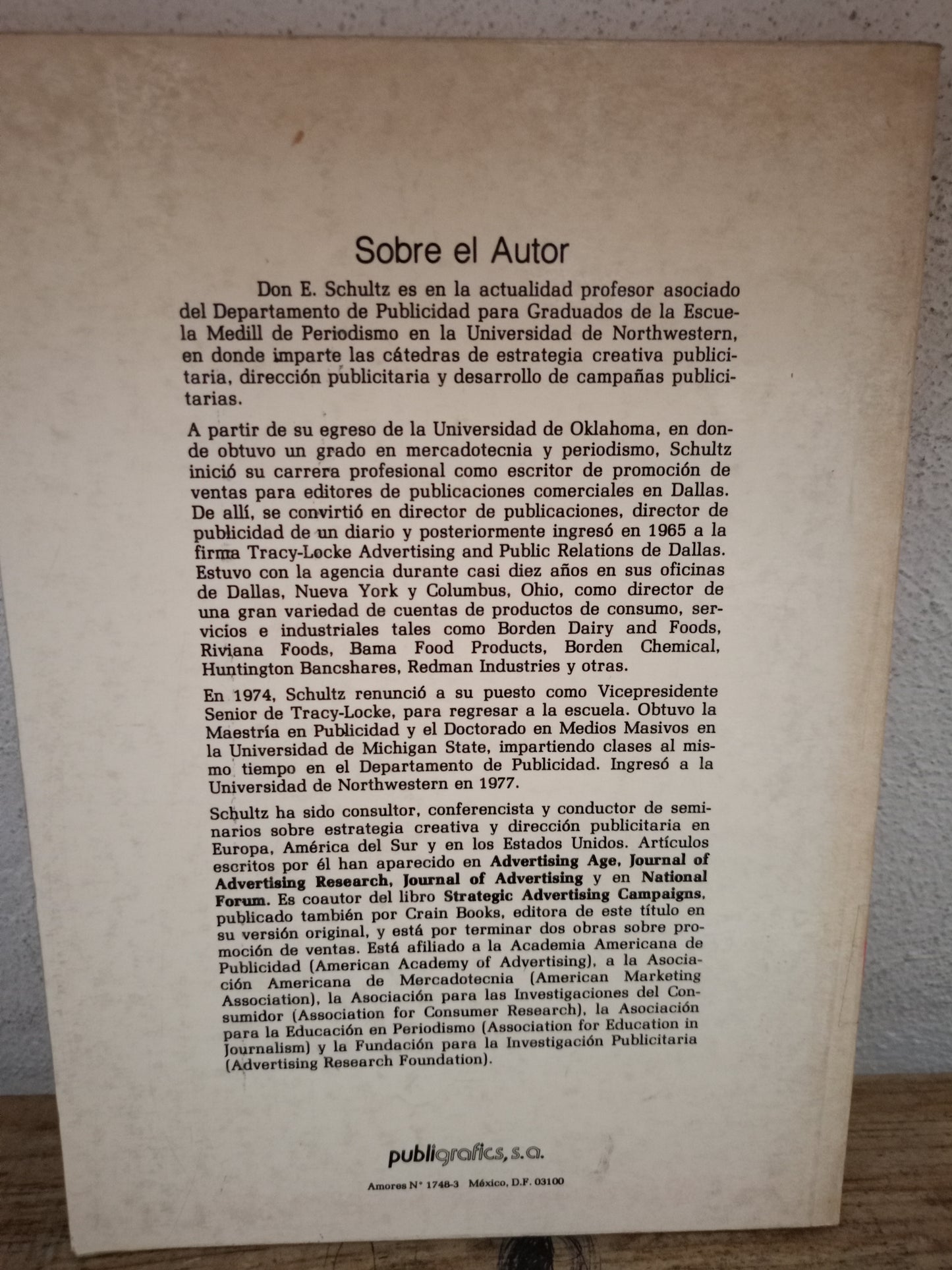 FUNDAMENTOS DE ESTRATEGIA PUBLICITARIA POR DON E. SCHULTZ USADO ADMINISTRACIÓN LITERARIO 305