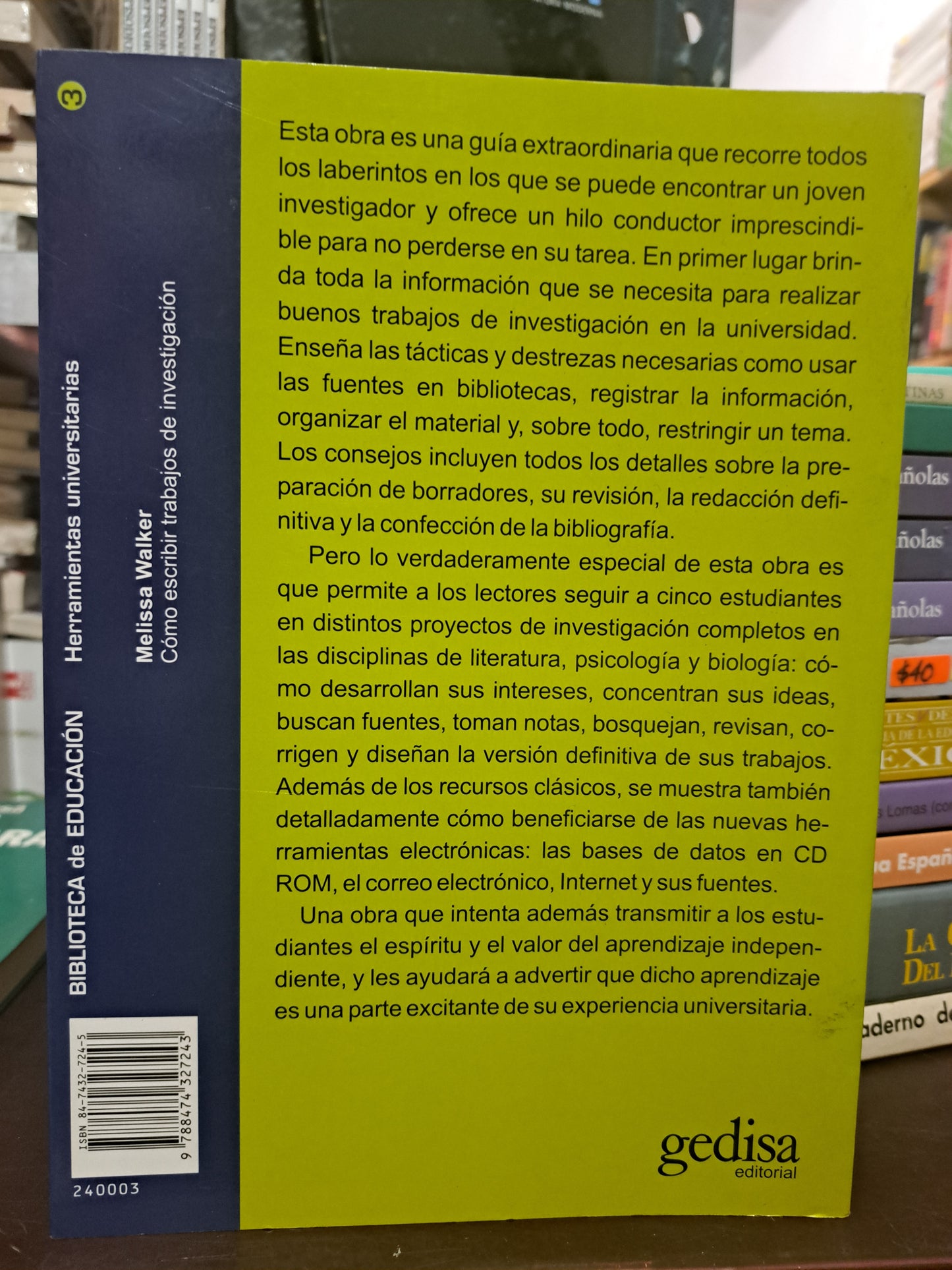 CÓMO ESCRIBIR TRABAJOS DE INVESTIGACIÓN MELISSA WALKER USADO EDUCACIÓN LITERARIO 305