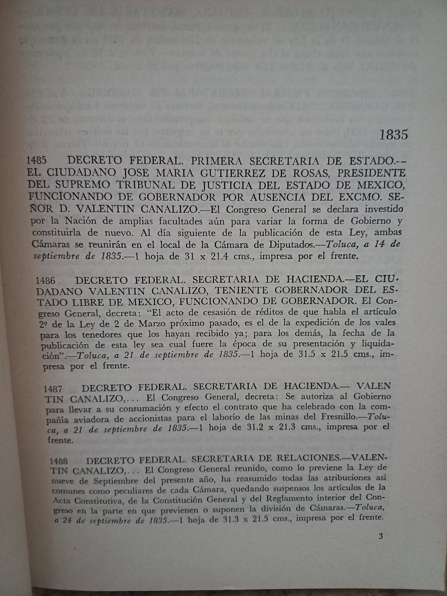 GUÍA DE DOCUMENTOS IMPRESOS DEL ESTADO DE MÉXICO (1835-1860) TOMO II POR MARIO COLIN USADO HISTORIA LITERARIO 305