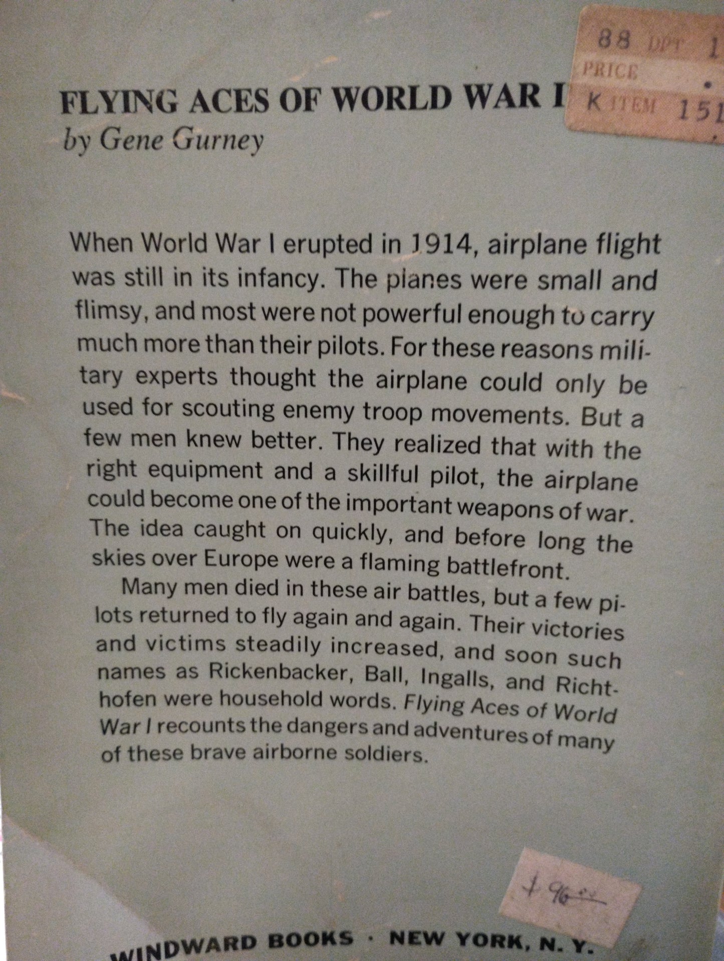 FLYING ACES OF WORLD WAR I BY GENE GURNEY USADO HISTORIA ALDAMA EDITORIAL WINDWARD BOOKS TAPA BLANDA LIBRO EN BUEN ESTADO