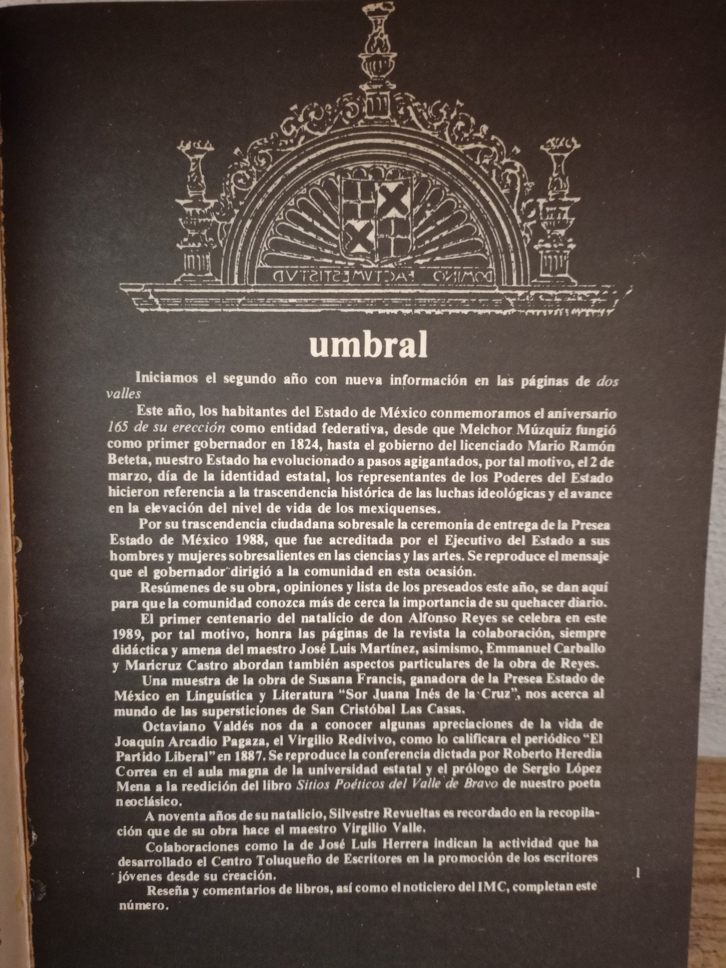 DOS VALLES REVISTA DEL ESTADO DE MÉXICO USADO ESTADO DE MÉXICO LITERARIO 305
