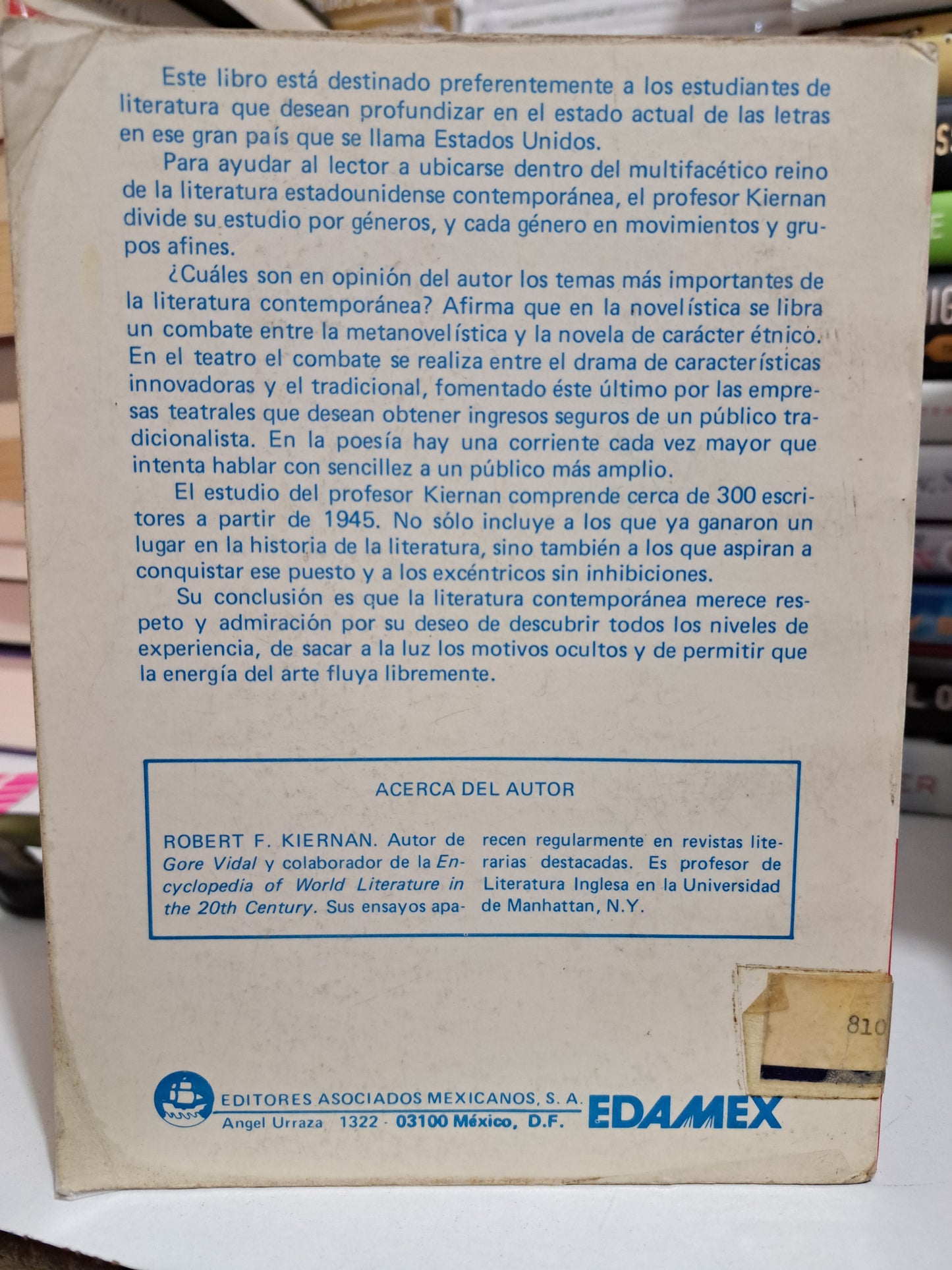 LITERATURA ESTADOUNIDENSE CONTEMPORÁNEA ROBERT F. KIERNAN USADO NOVELA JUÁREZ