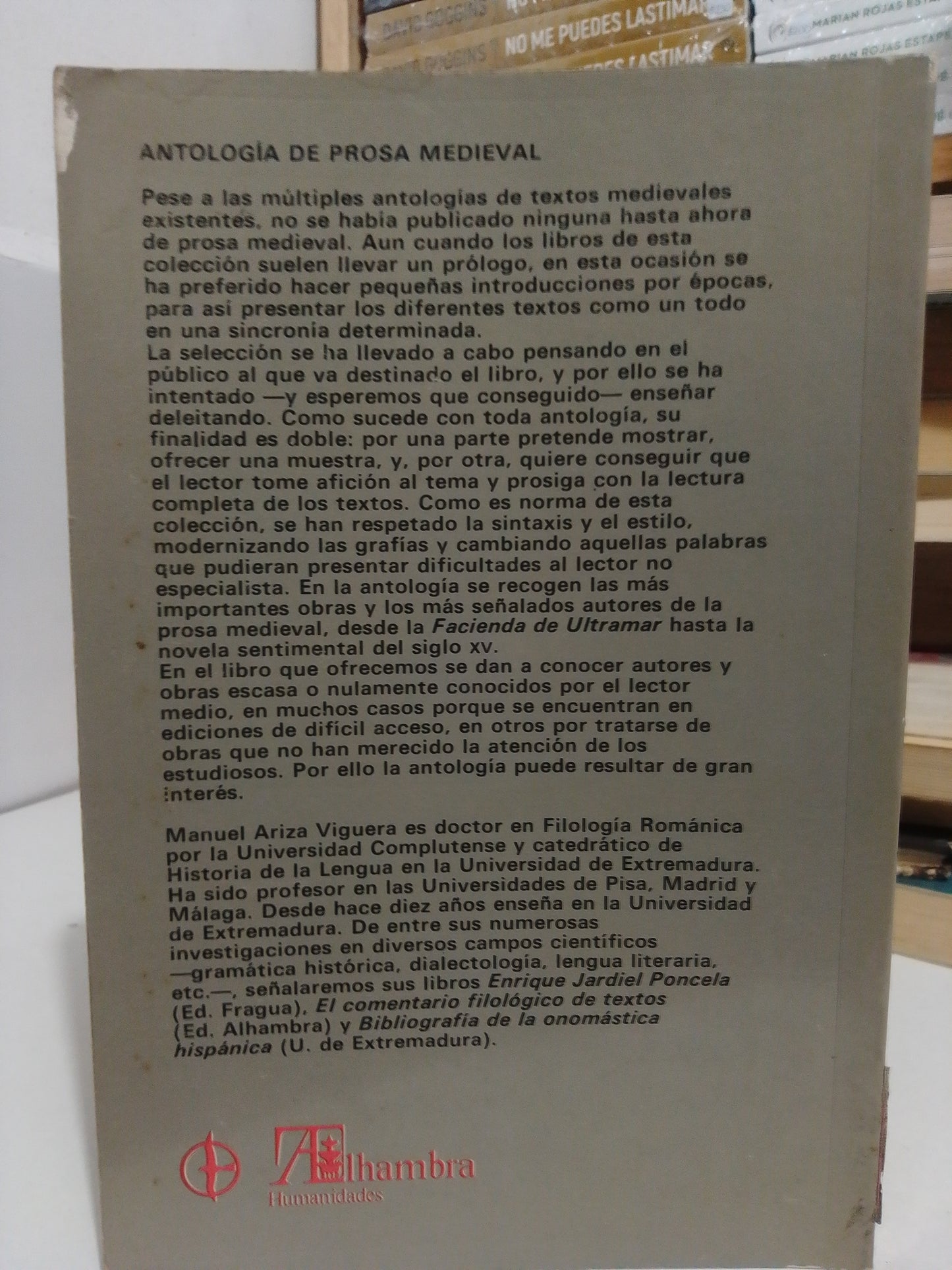ANTOLOGÍA DE PROSA MEDIEVAL POR MANUEL ARIZA USADO NOVELA JUAREZ