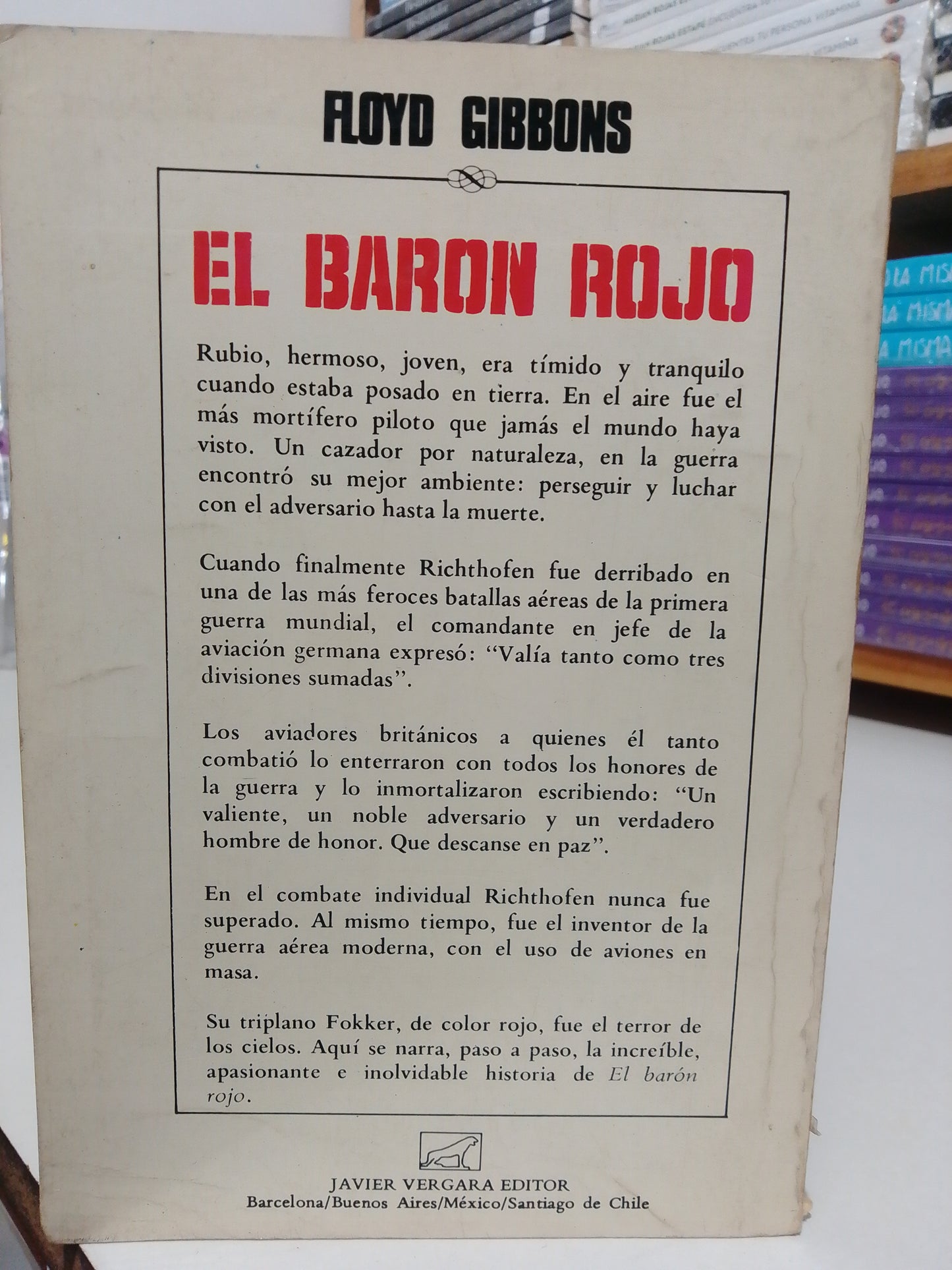 EL BARON ROJO LIBROS DE GUERRA POR FLOYD GIBRONS USADO NOVELA JUAREZ
