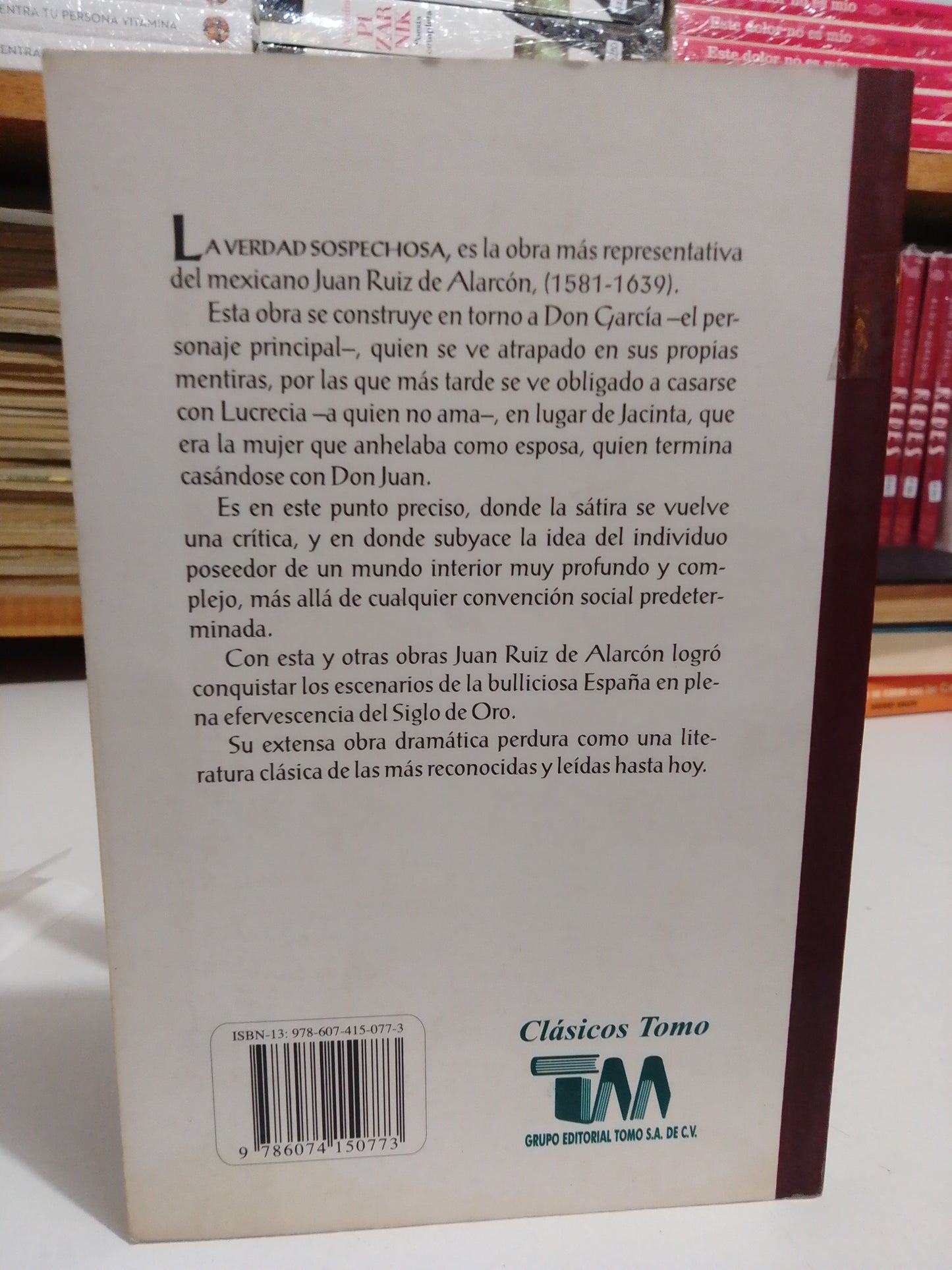 LA VERDAD SOSPECHOSA POR JUAN RUIZ DE ALARCON USADO NOVELAS JUAREZ