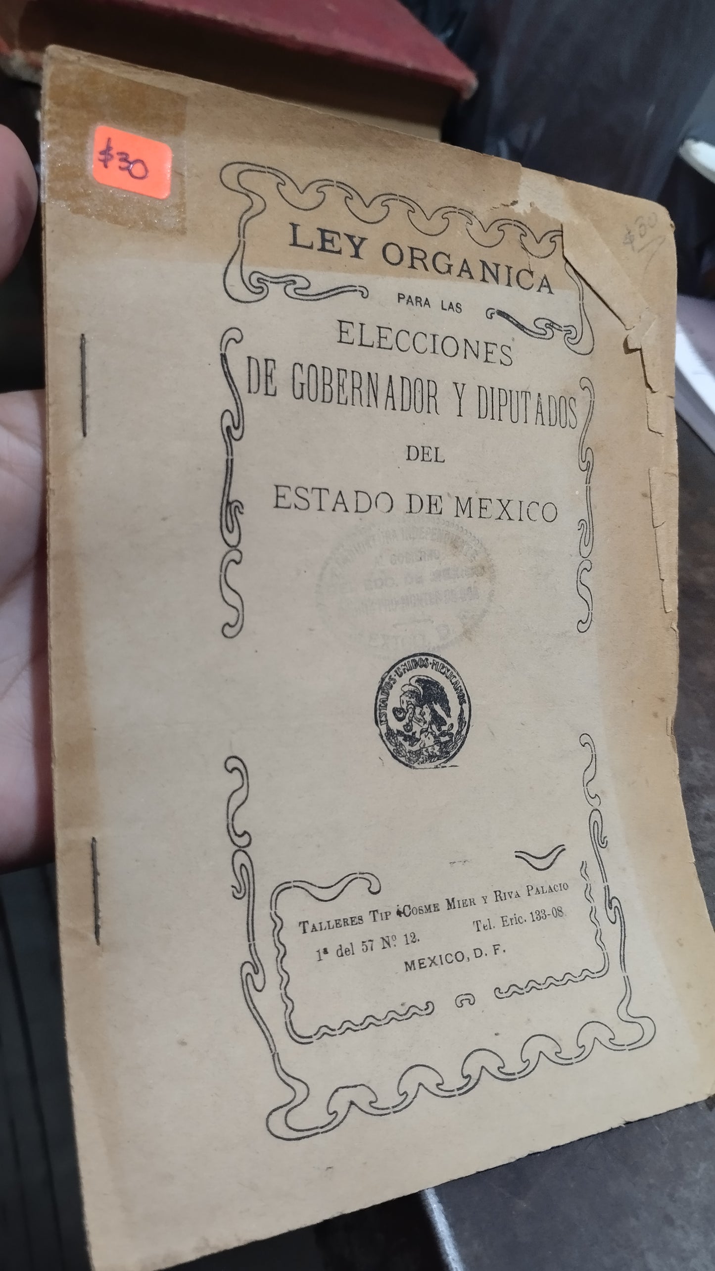 LEY ORGANICA PARA LAS ELECCIONES DE GOBERNADOR Y DIPUTADOS DEL ESTADO DE MEXICO LIBRO USADO ANTIGUO ALDAMA