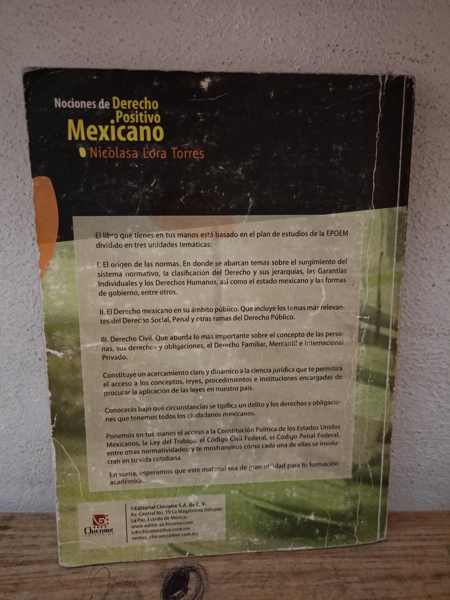 NOCIONES DE DERECHO POSITIVO MEXICANO POR NICOLASA LORA TORRES USADO DERECHO LITERARIO 305