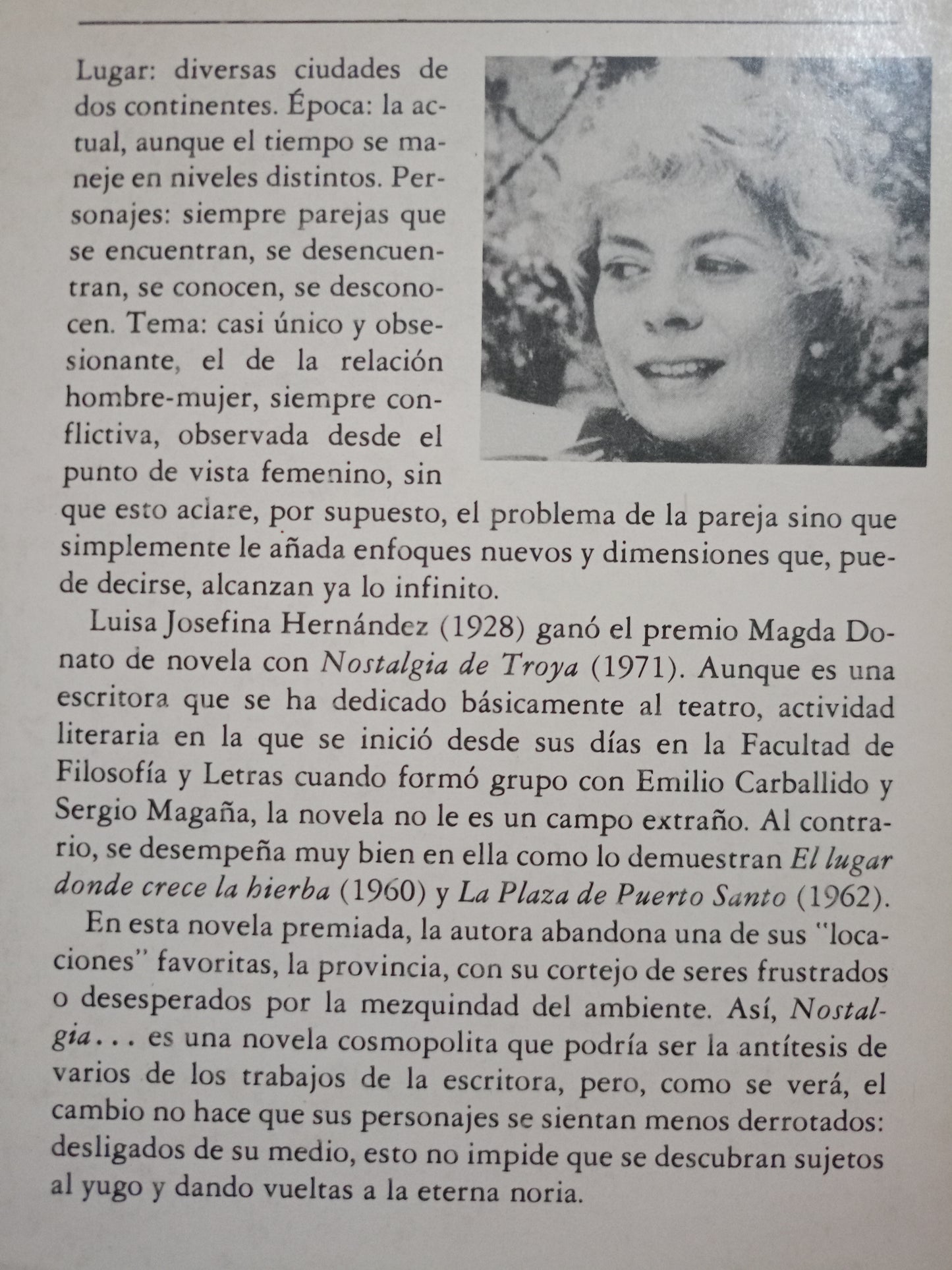 NOSTALGIA DE TROYA POR LUISA JOSEFINA HERNÁNDEZ USADO NOVELA LITERARIO 305