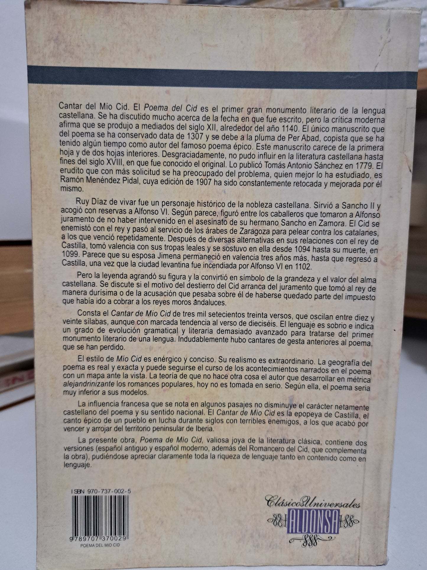 POEMA DEL MIO CID ANÓNIMO USADO NOVELA JUÁREZ