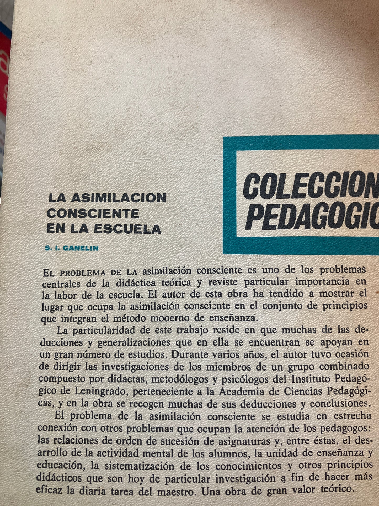 LA ASIMILACION CONSCIENTE EN LA ESCUELA POR S I GANELIN USADO EDUCACION ALDAMA