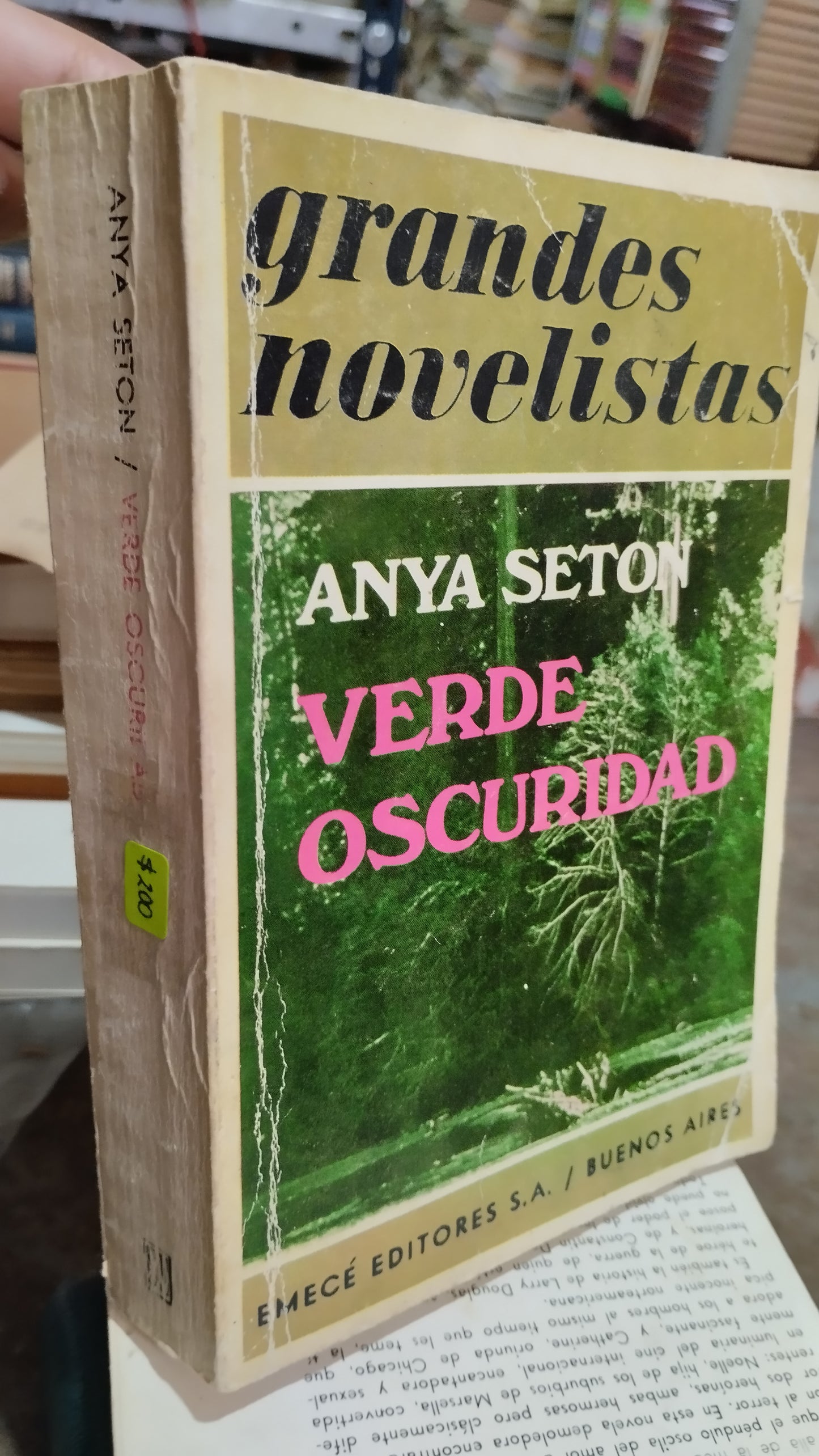VERDE OSCURIDAD POR ANYA SETON LIBRO USADO ANTIGUO ALDAMA