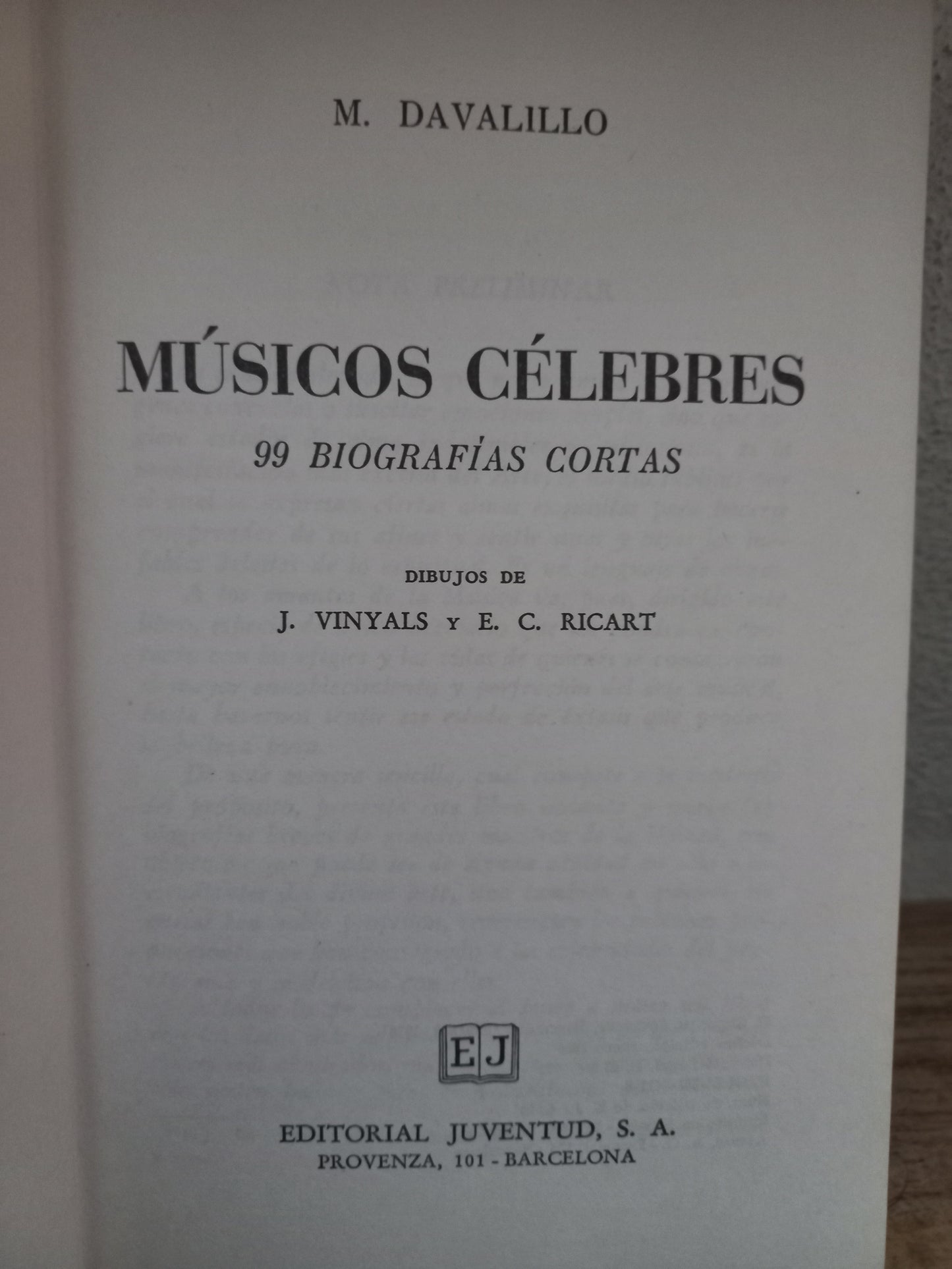 99 BIOGRAFÍAS DE MÚSICOS CÉLEBRES POR M. DAVALILLO USADO HISTORIA LITERARIO 305