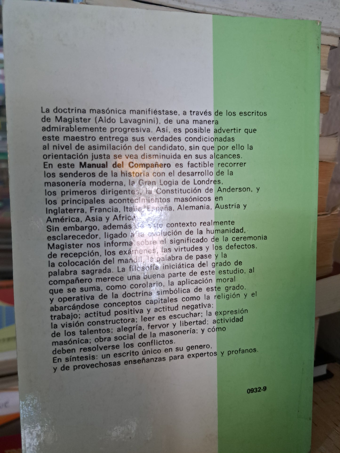 MANUAL DEL COMPAÑERO ALDO LAVAGNINI USADO MASONERÍA ALDAMA