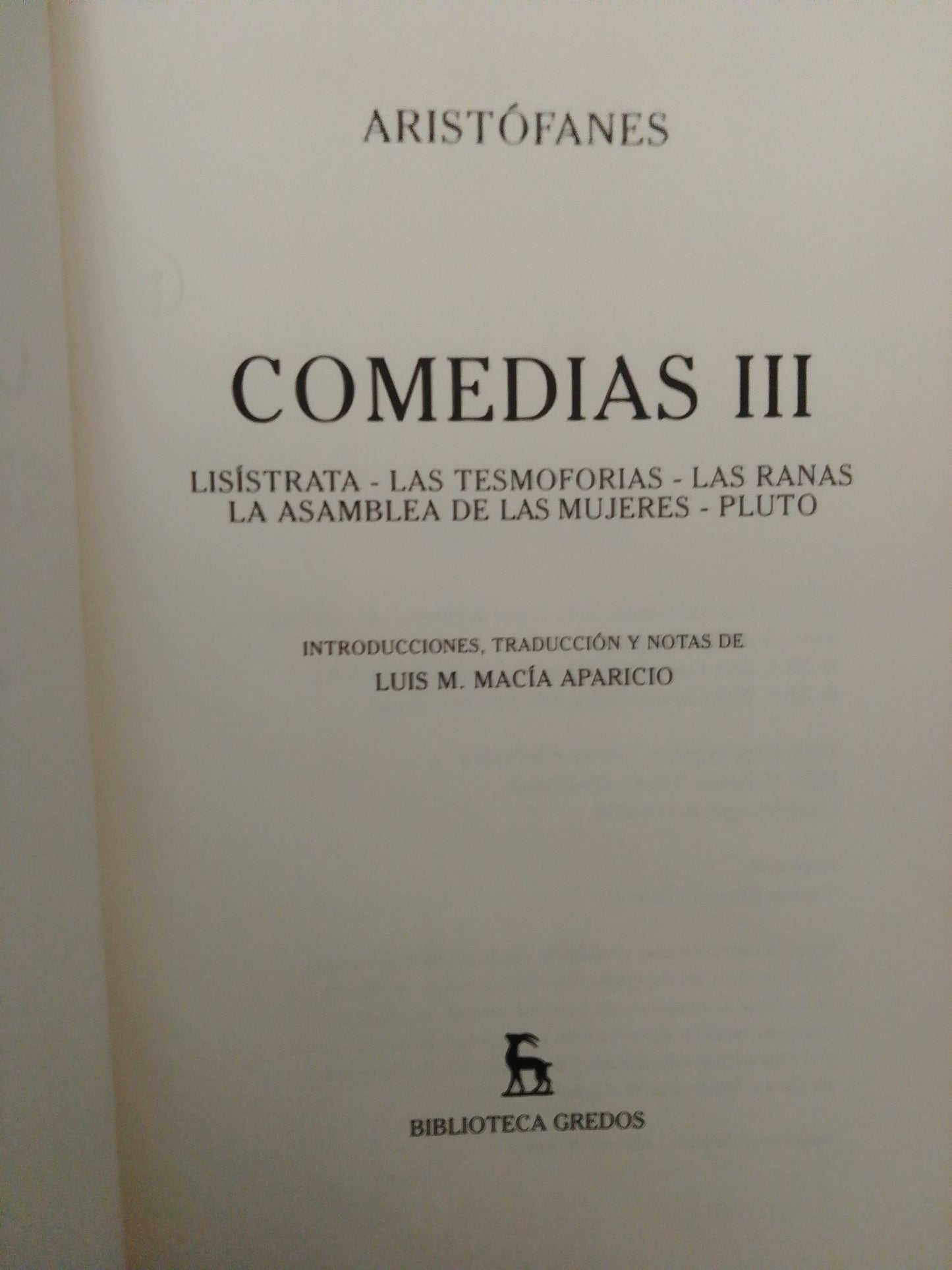 COMEDIAS III ARISTOFANES USADO NOVELA JUAREZ