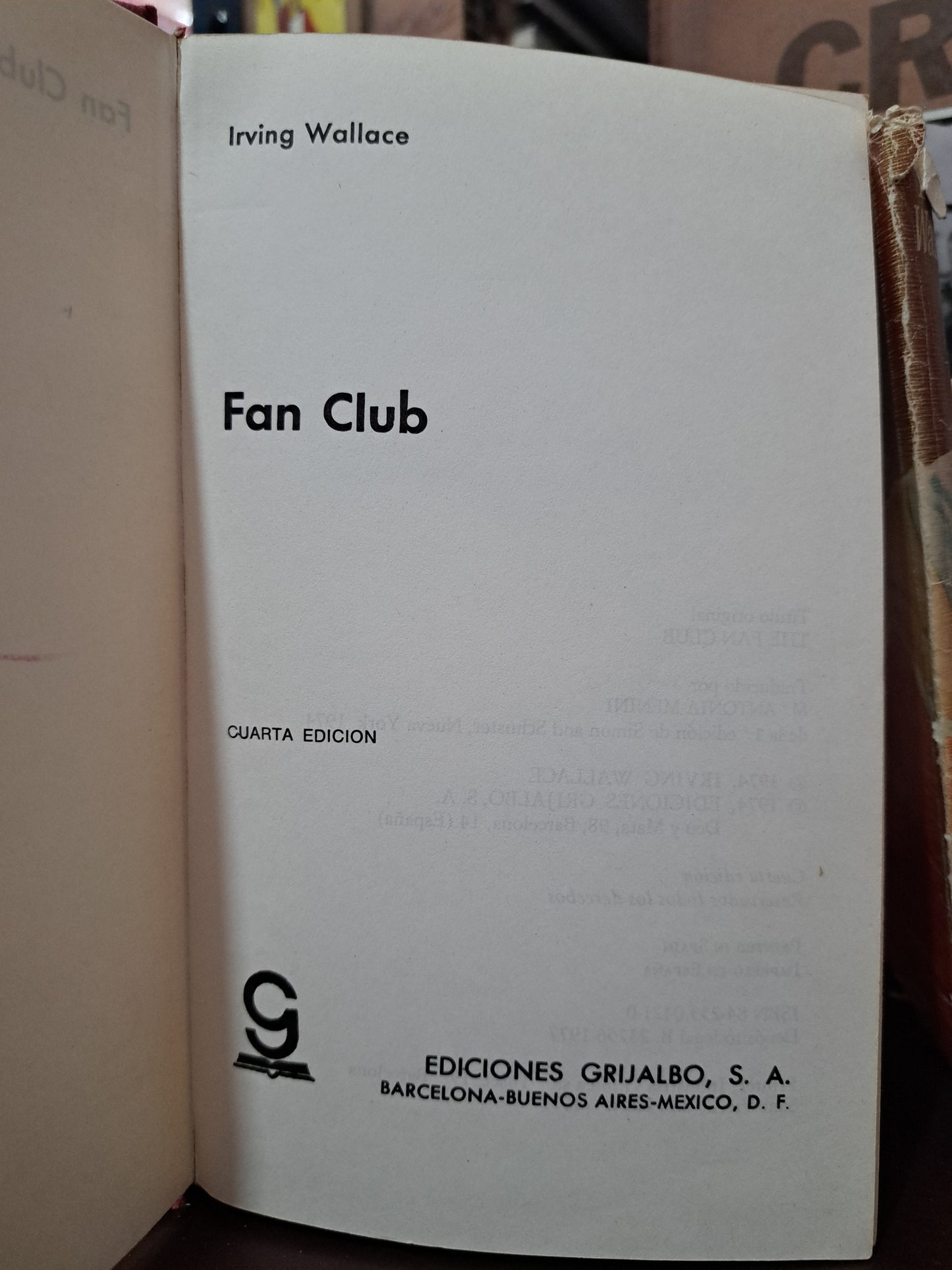 FAN CLUB IRVING WALLACE USADO NOVELA LITERARIO 305